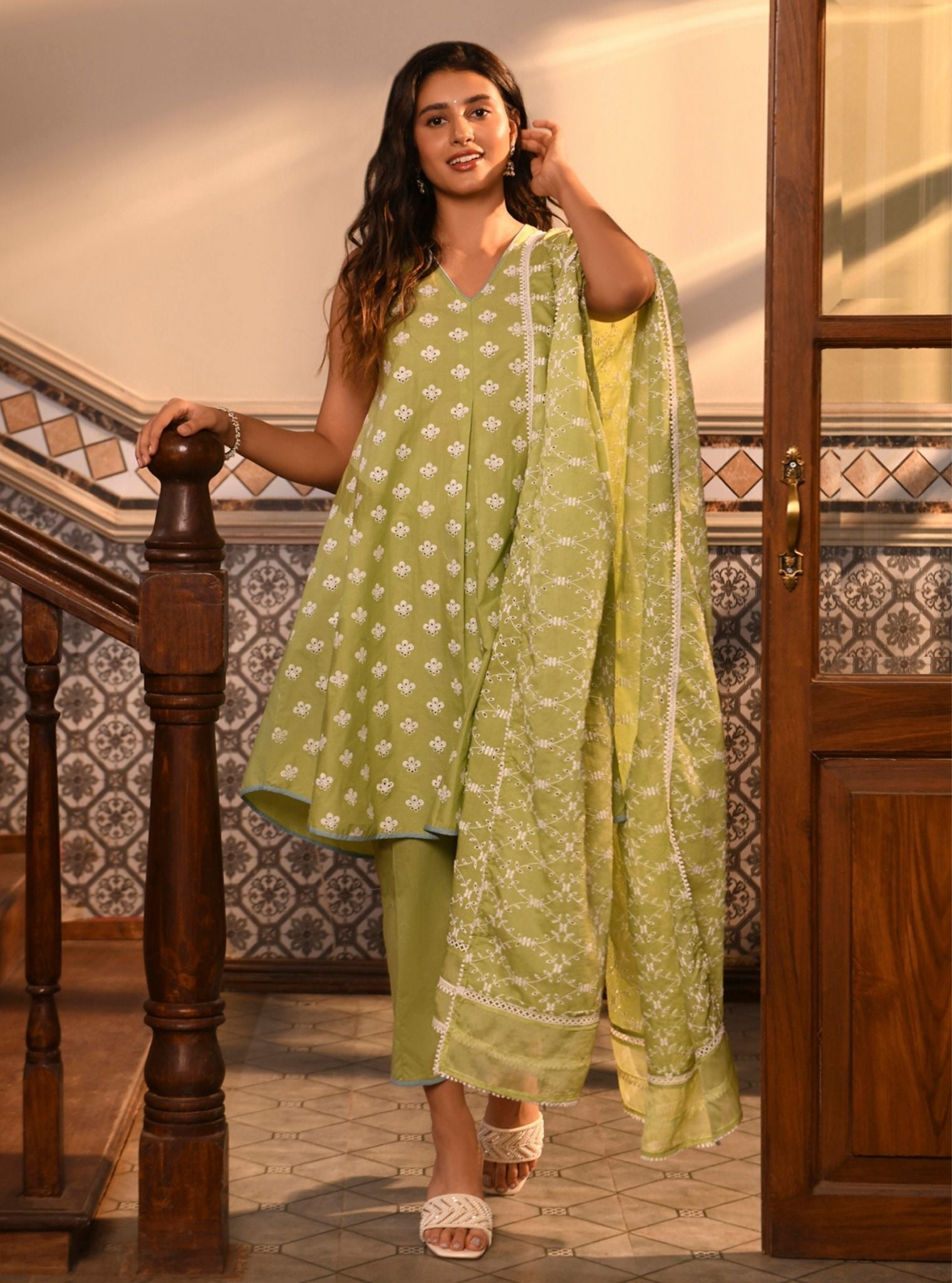 Deeba Supima Cotton Light Green Kurta Set