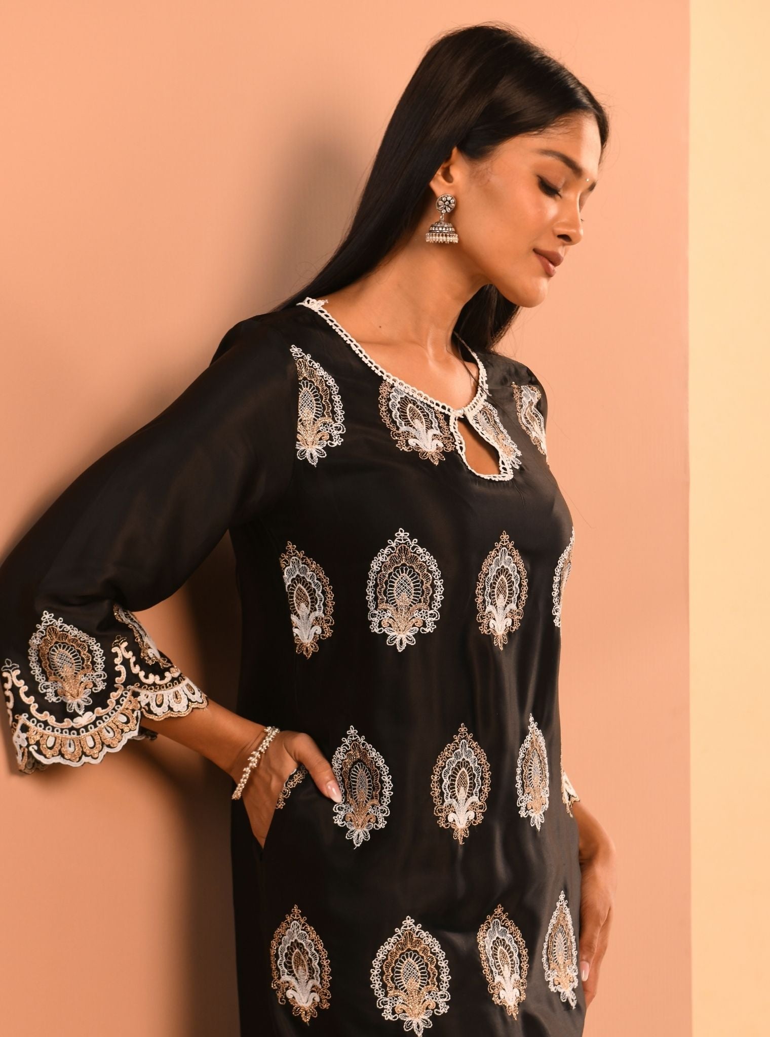 Mulmul Cupro Sydney Black Kurta