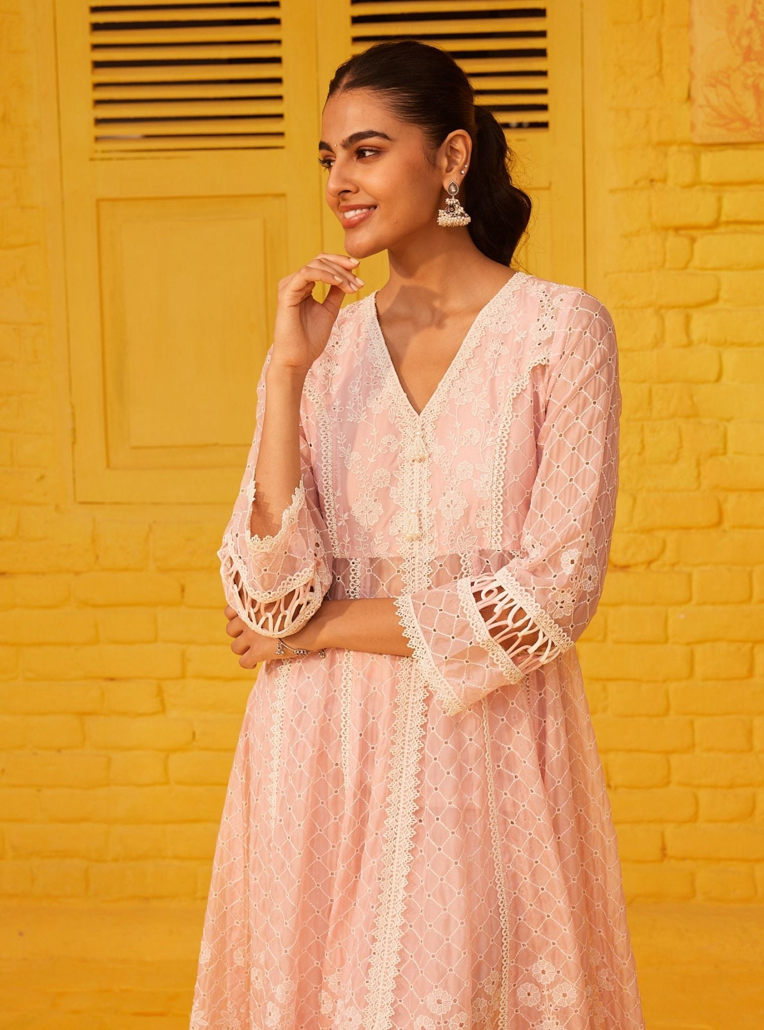 Ilaa Organza Pink Anarkali Kurta Set