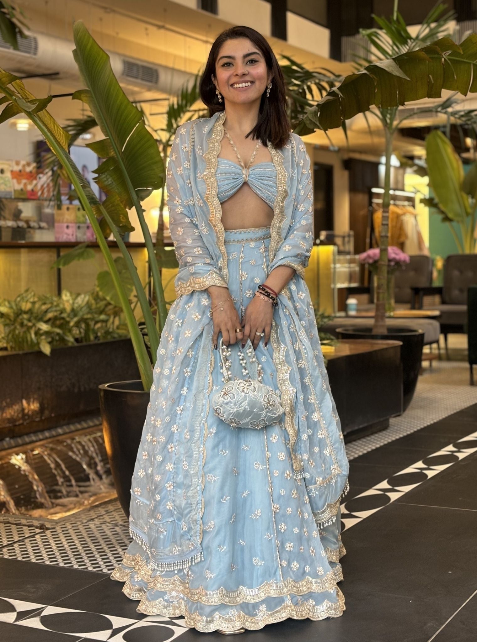 Paola Organza Light Blue Lehenga