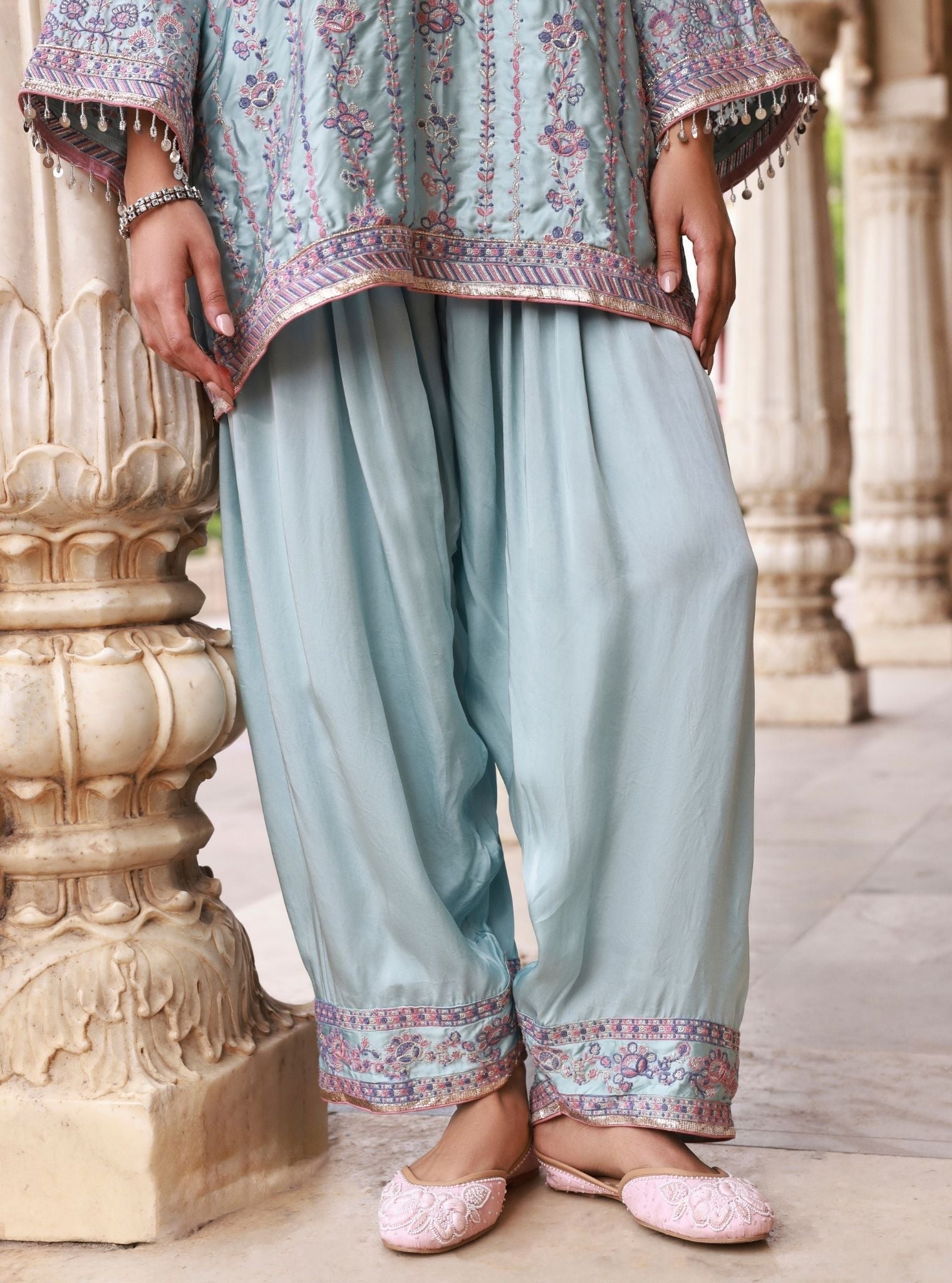 Pralika Bemberg Satin Blue Kurta Set
