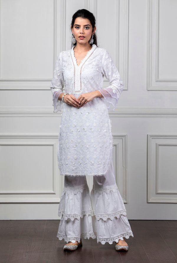 Daisy White Kurta with Garara Set