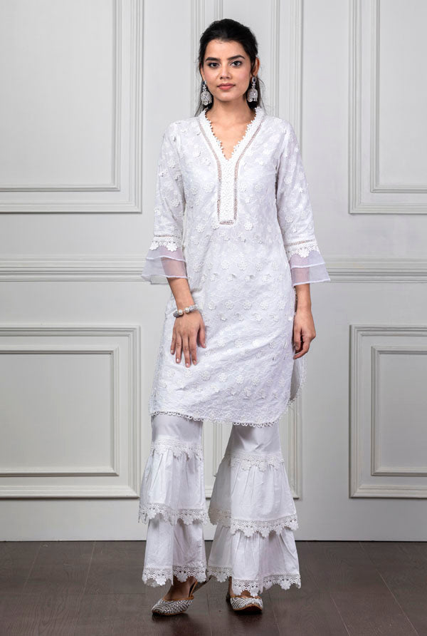 Daisy White Kurta with Garara Set