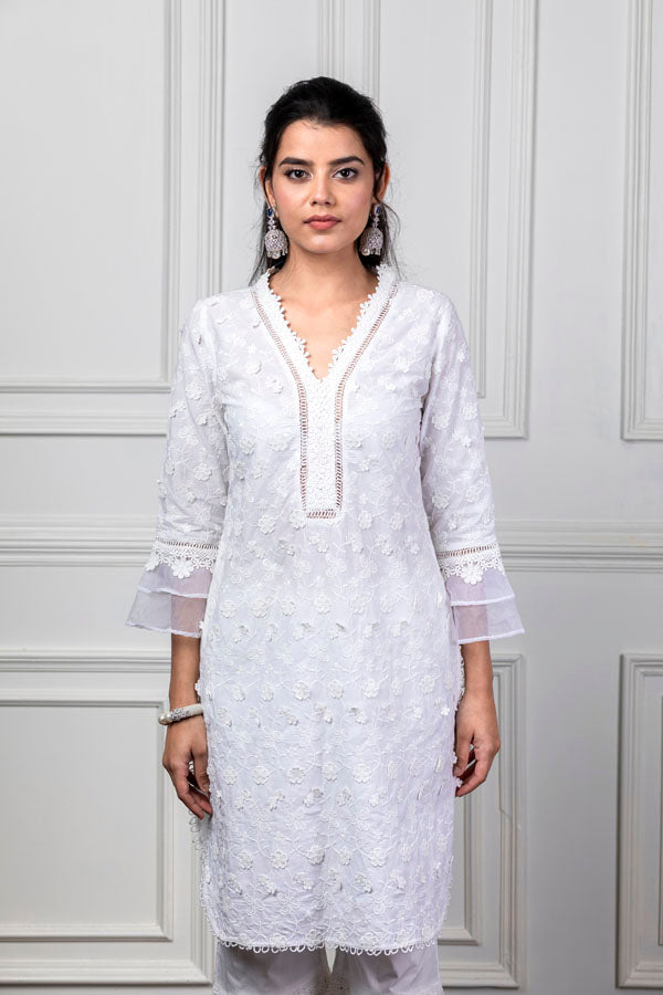 Daisy White Kurta with Garara Set