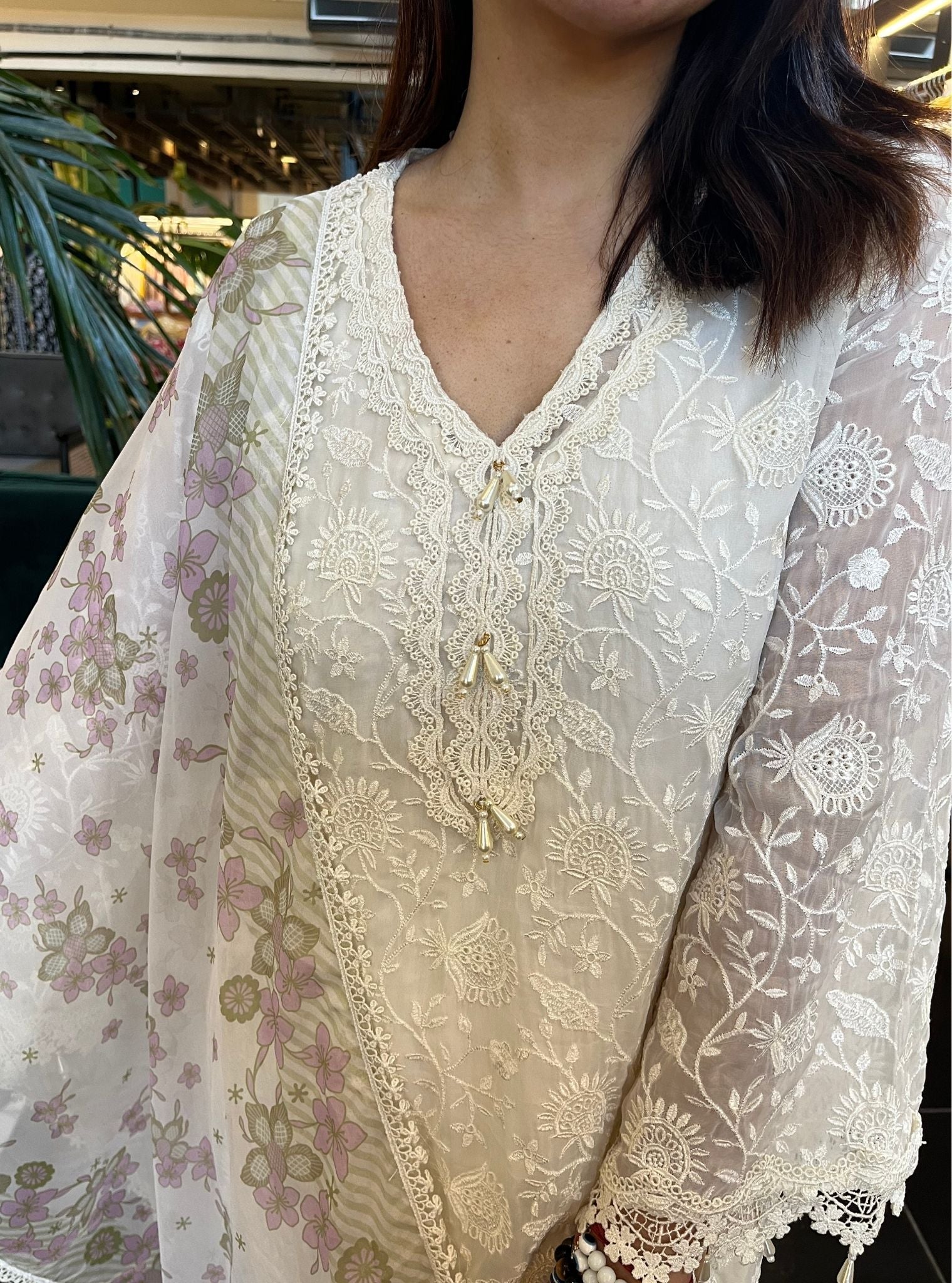 Hillary Organza Off White Kurta Set