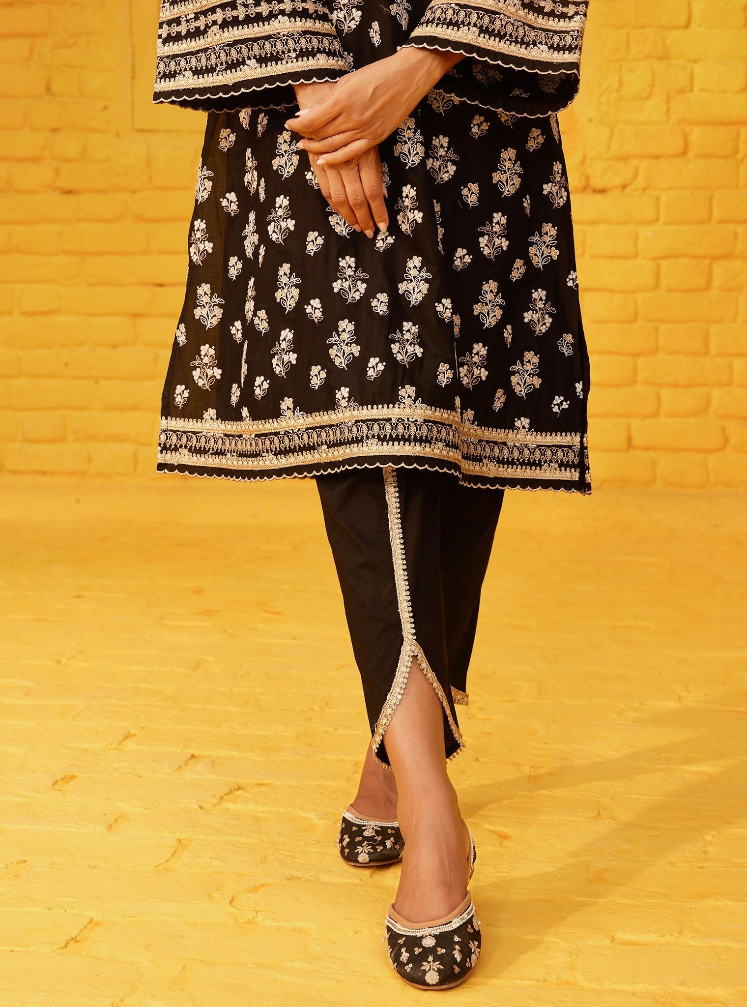 Abria Supima Cotton Black Kurta with Dhoti Pant Set