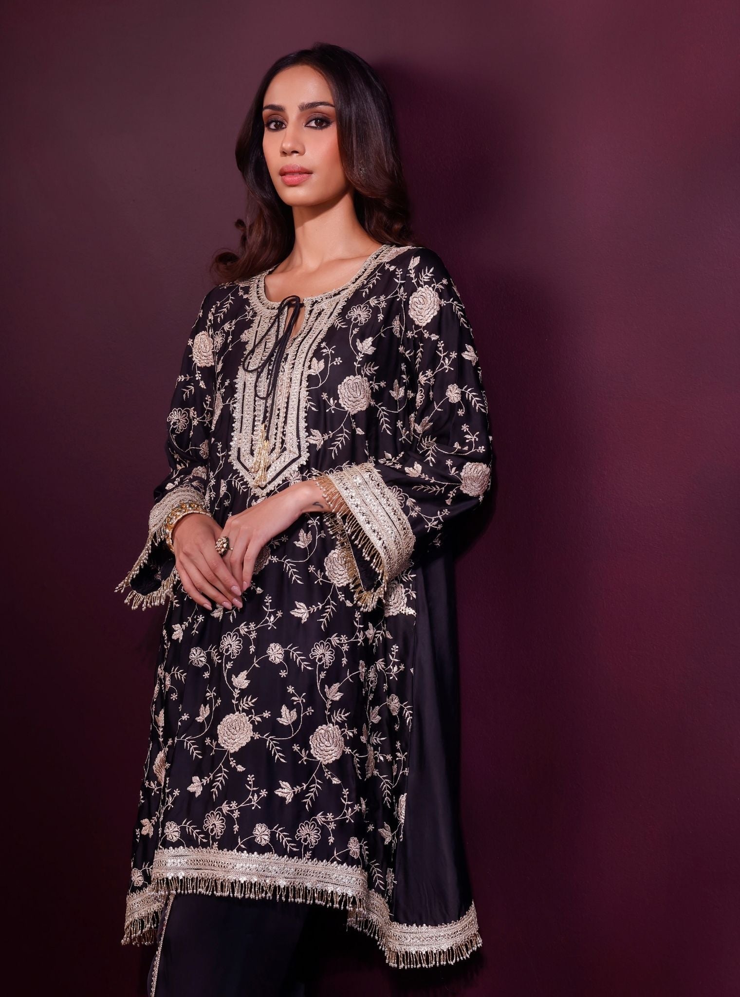 Sanae Cupro Satin Black Kurta Set