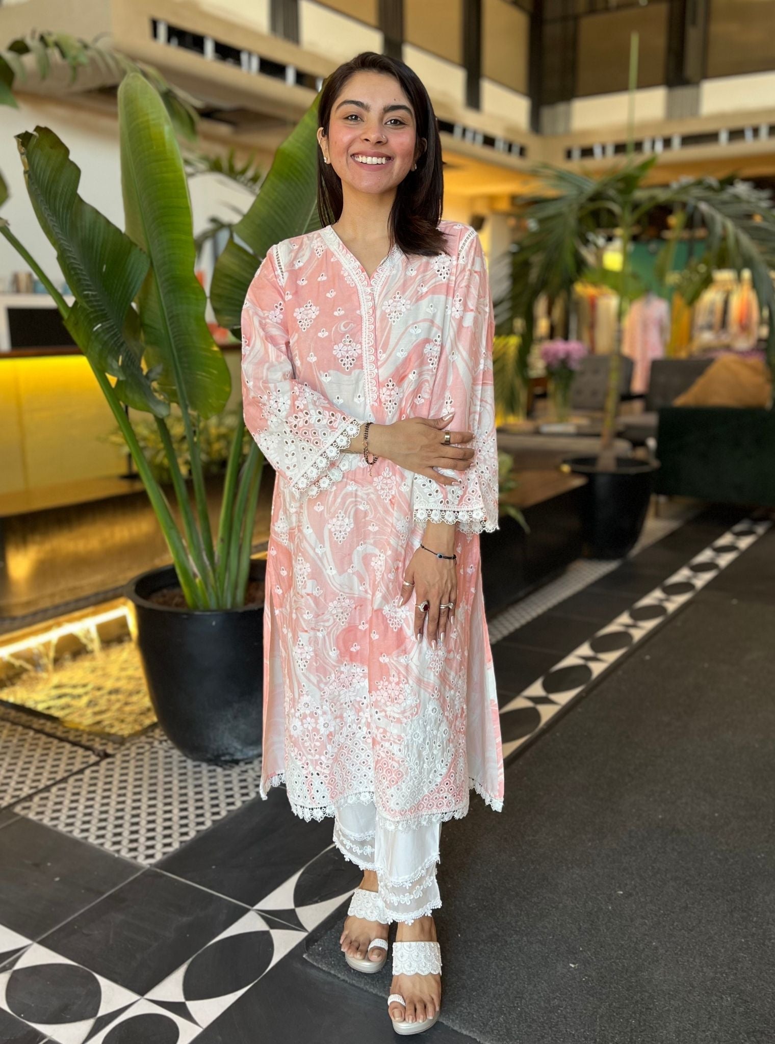 Marble Supima Cotton Opal Pink Kurta Set