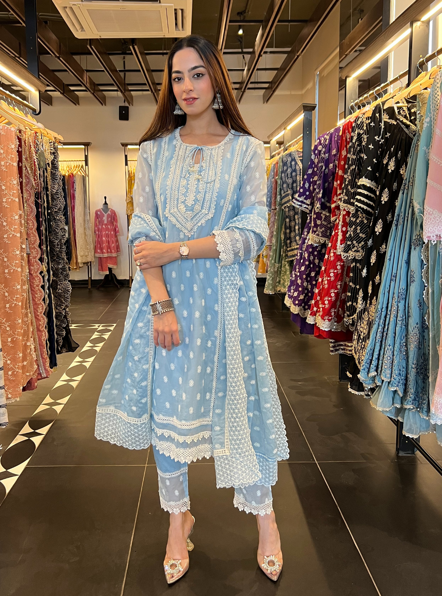 Jankia Organza Blue Kurta Set