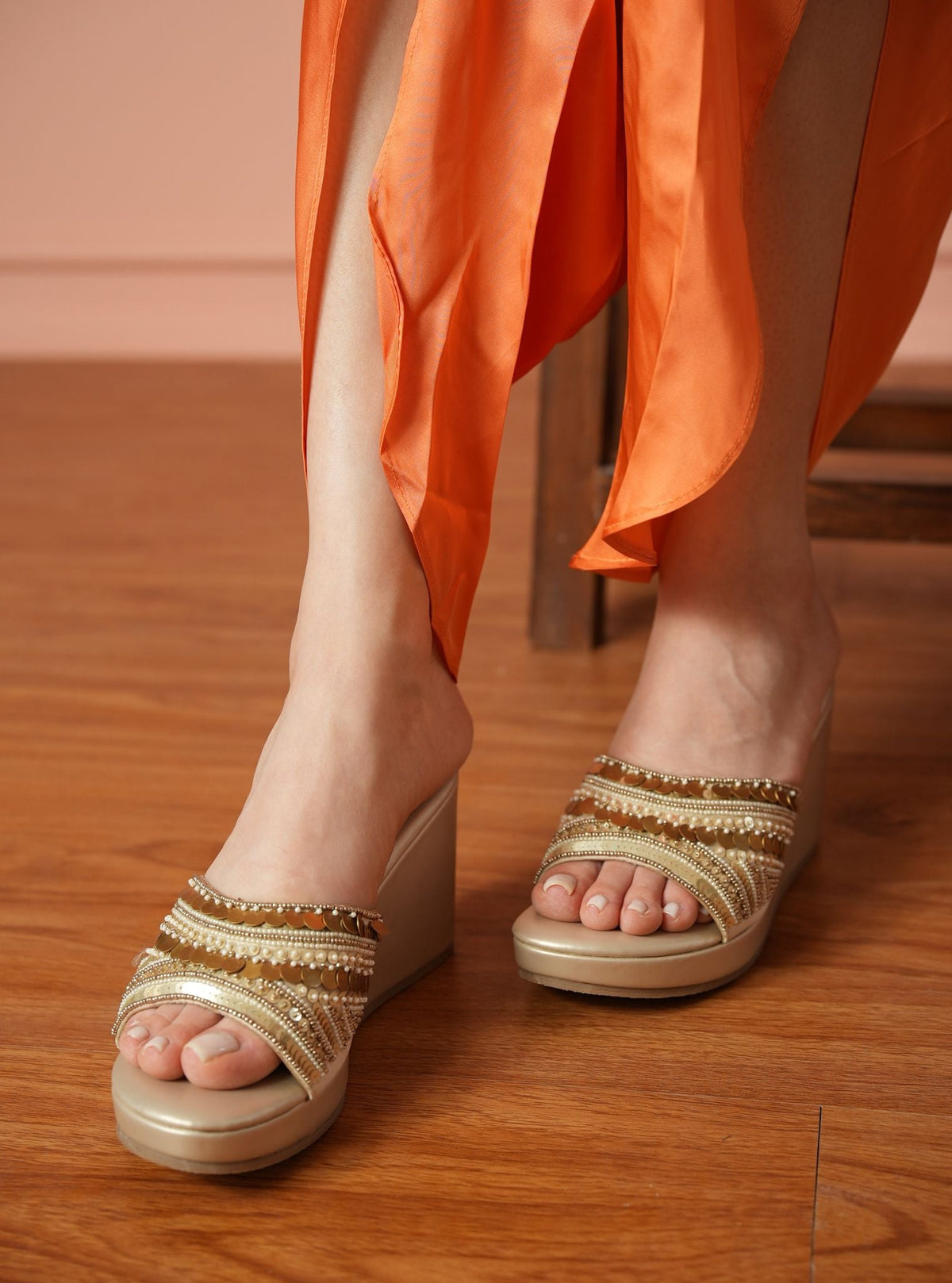 Ariel Gold Vegan Wedge Heel