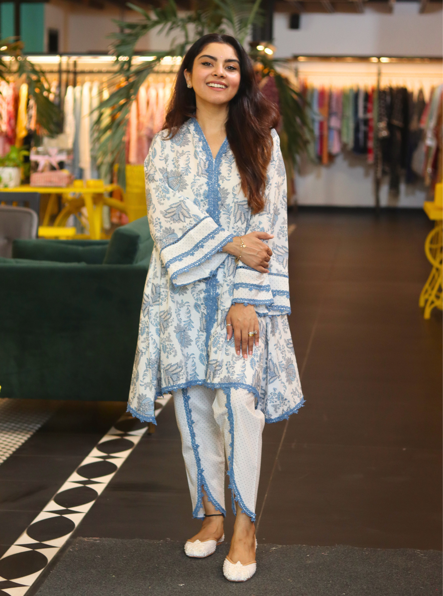 Azura Chintz Blue Kurta with Dhoti Set
