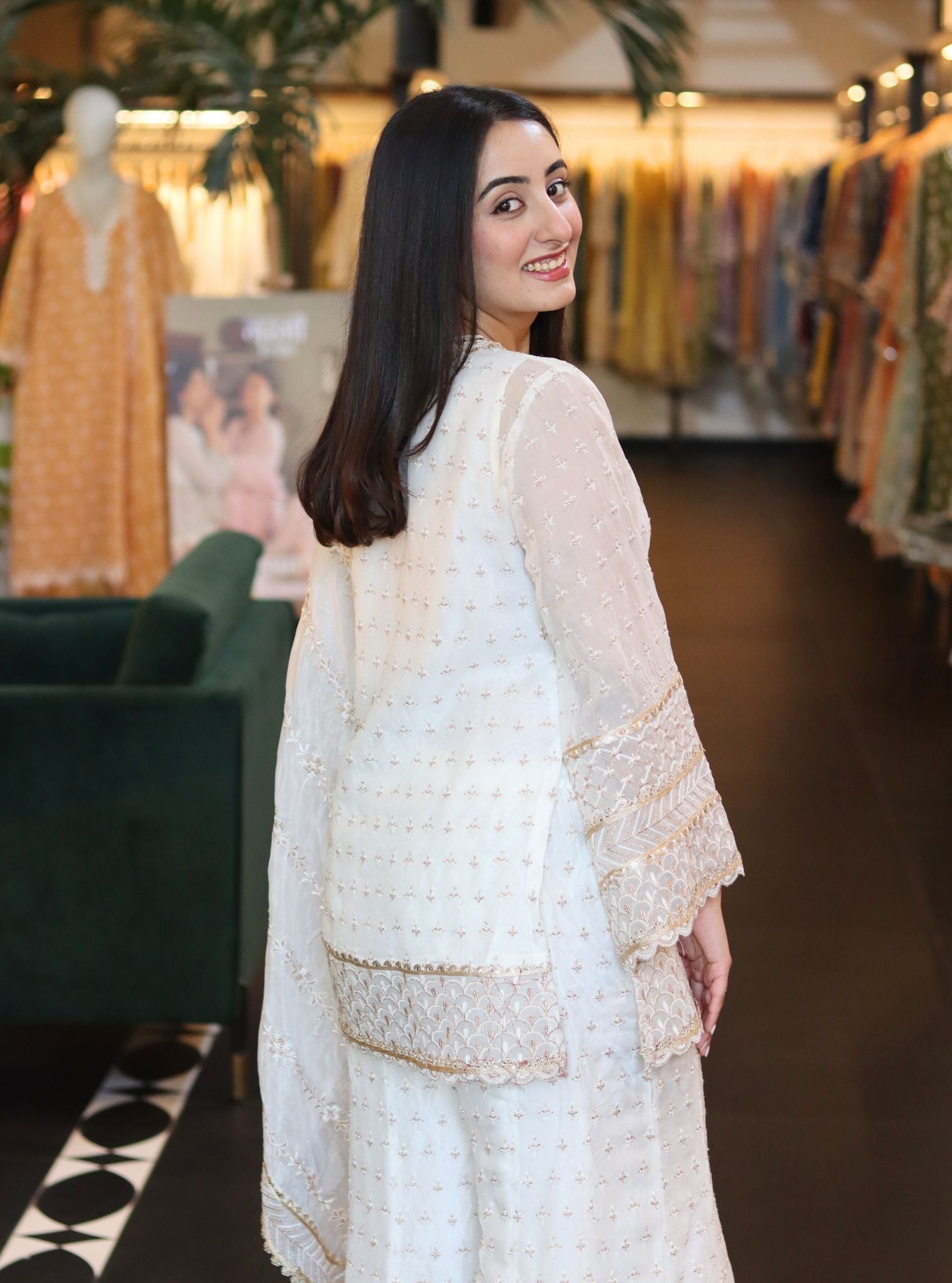 Sangli Organza Off White Kurta with Sharara Set