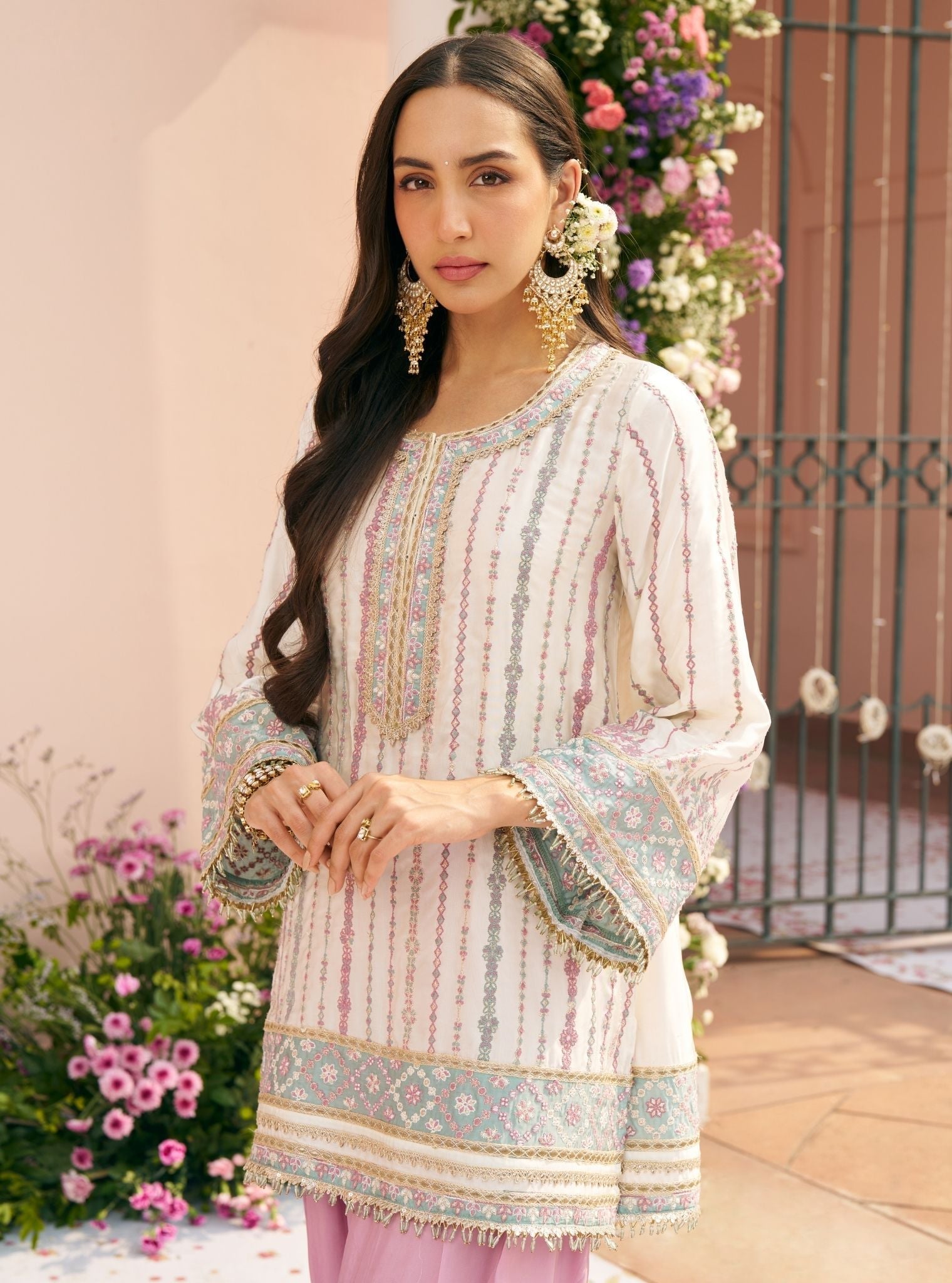 Jhumri Cupro Satin Off White Kurta With Farshi Salwar