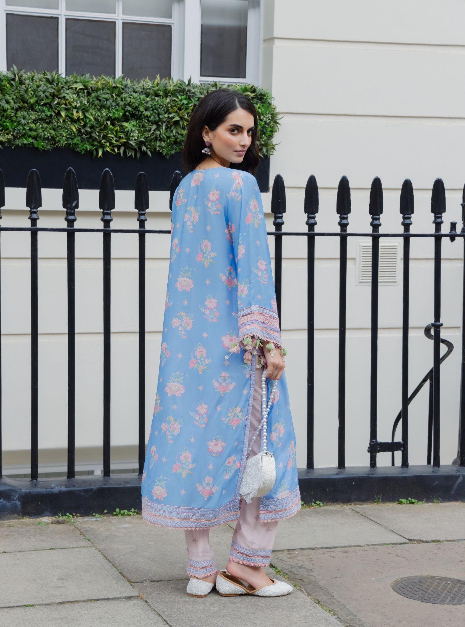 Sehar Lawn Printed Steel Blue Kurta Set