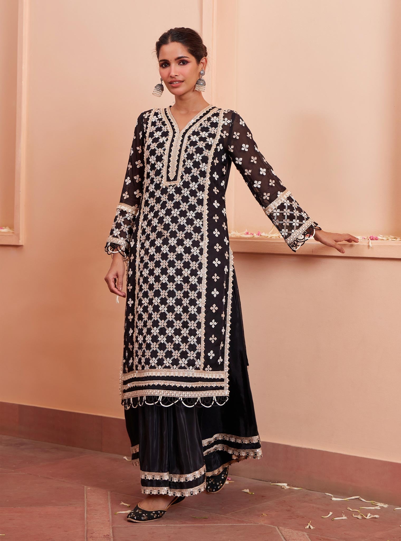 Citra Organza Black Kurta with Skirt Set