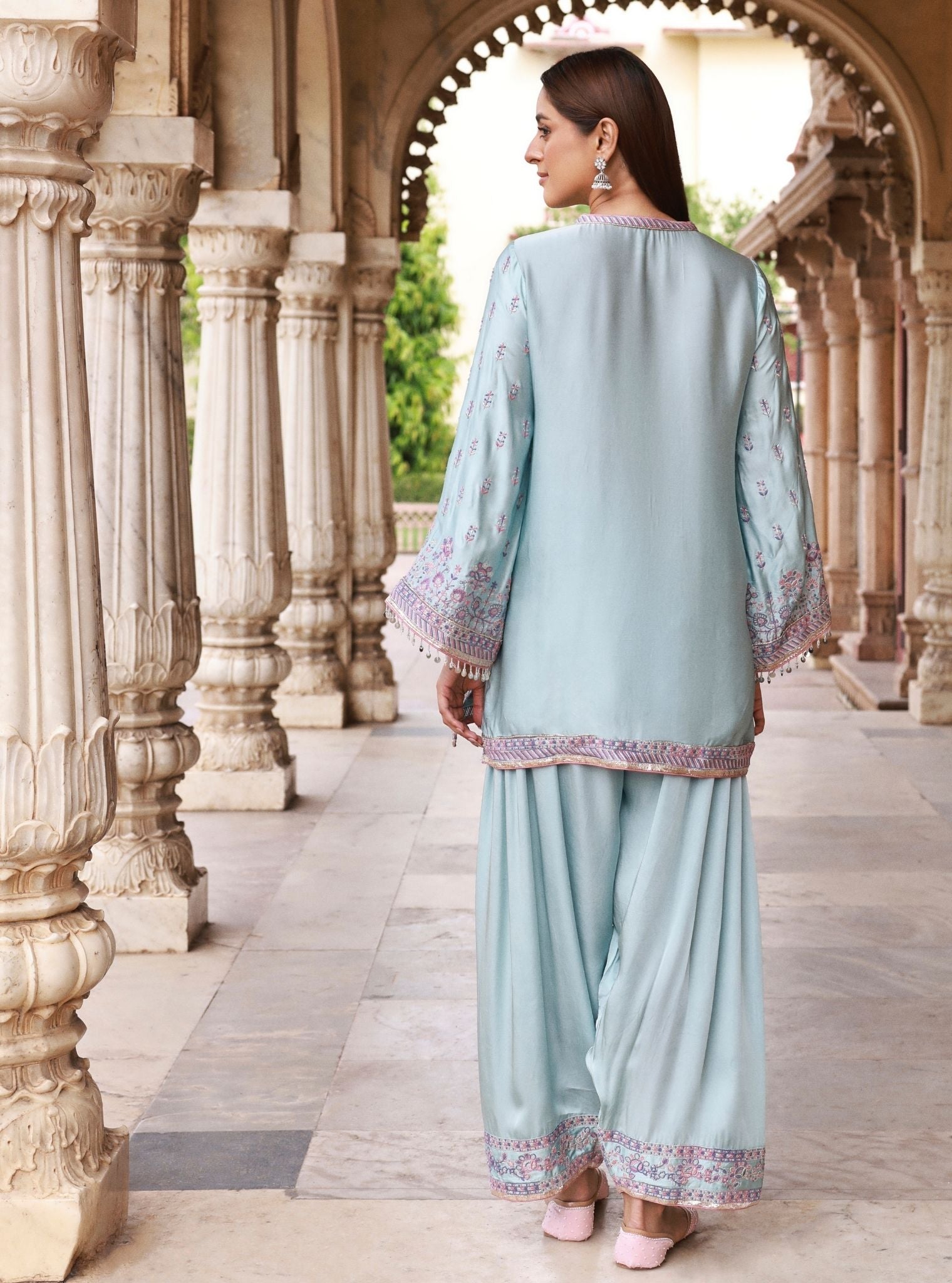 Pralika Bemberg Satin Blue Kurta Set