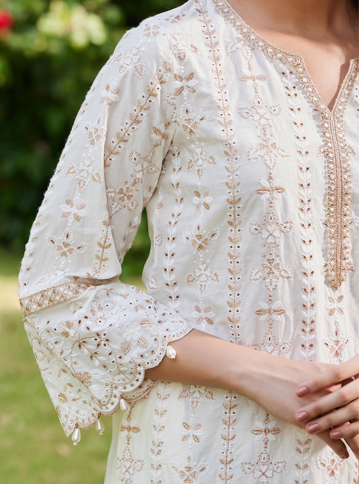 Purvayi Supima Cotton Off White Kurta Set