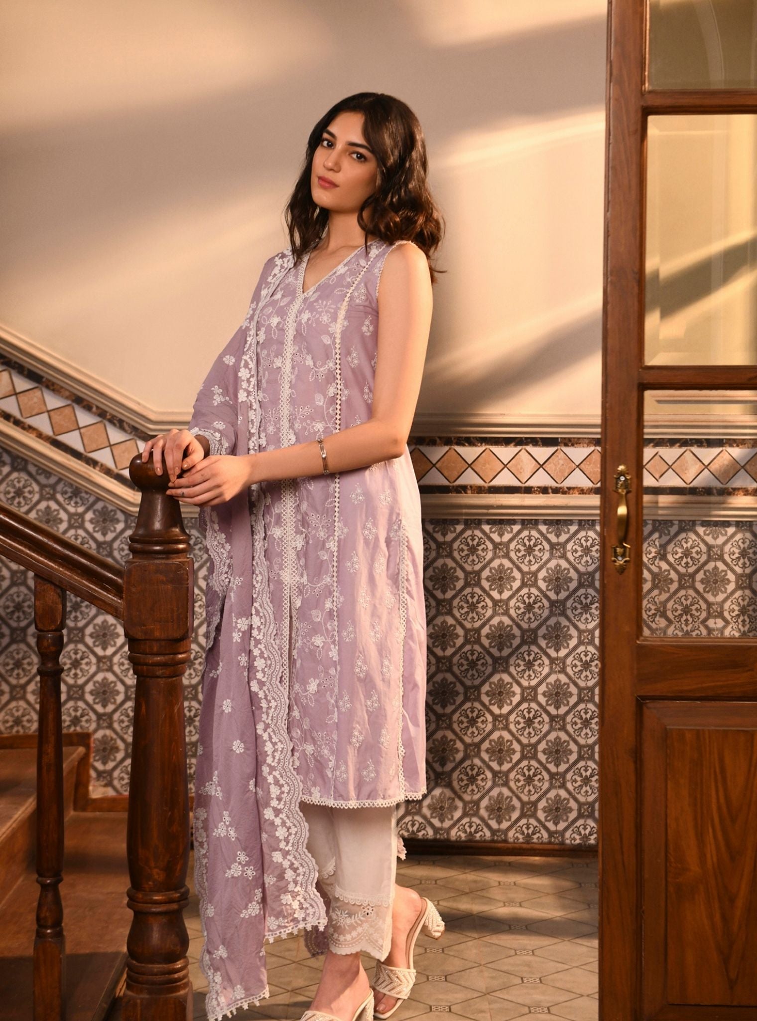 Mulmul Supima Cotton Farrin Lilac Dupatta