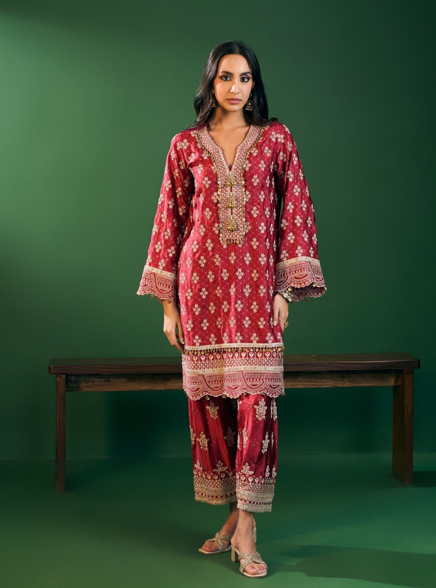 Elira Cupro Satin Red Kurta Sets