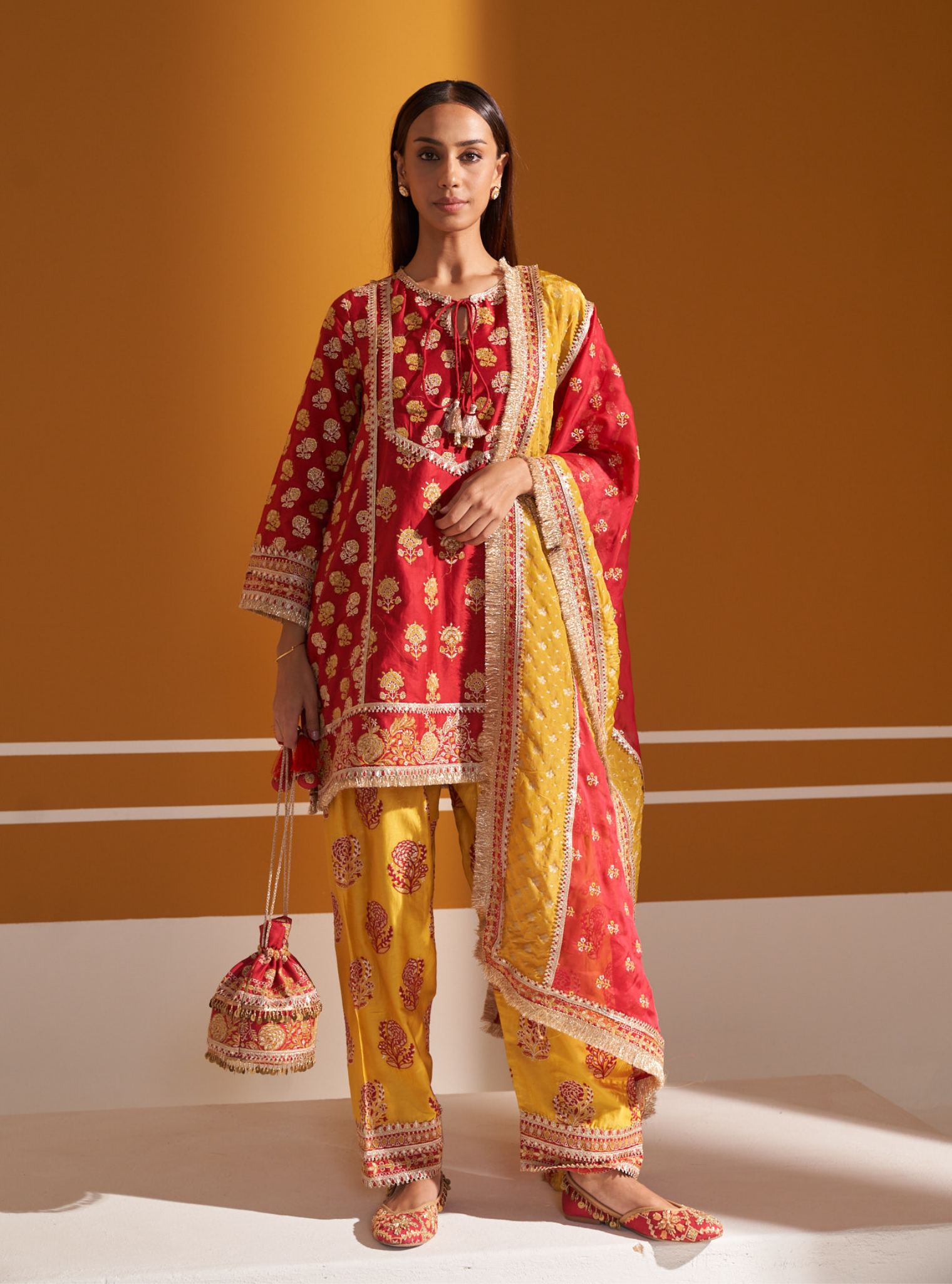 Aphinya Pima Satin Red Kurta Set