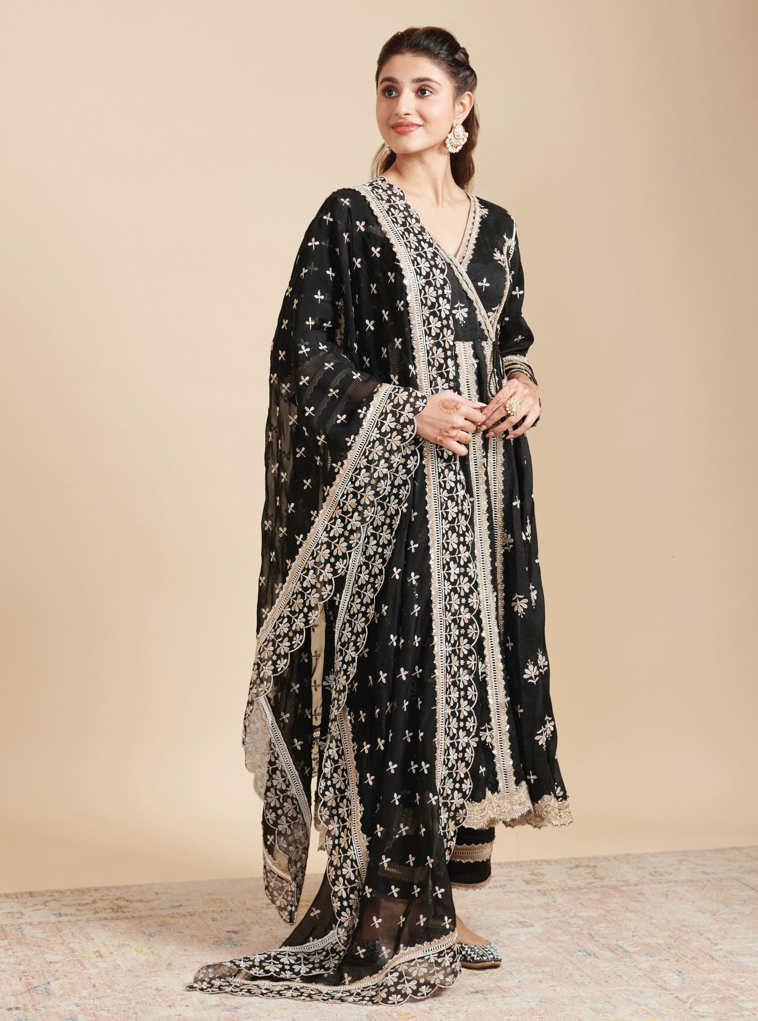 Khanak Silk Black Anarkali Kurta Set