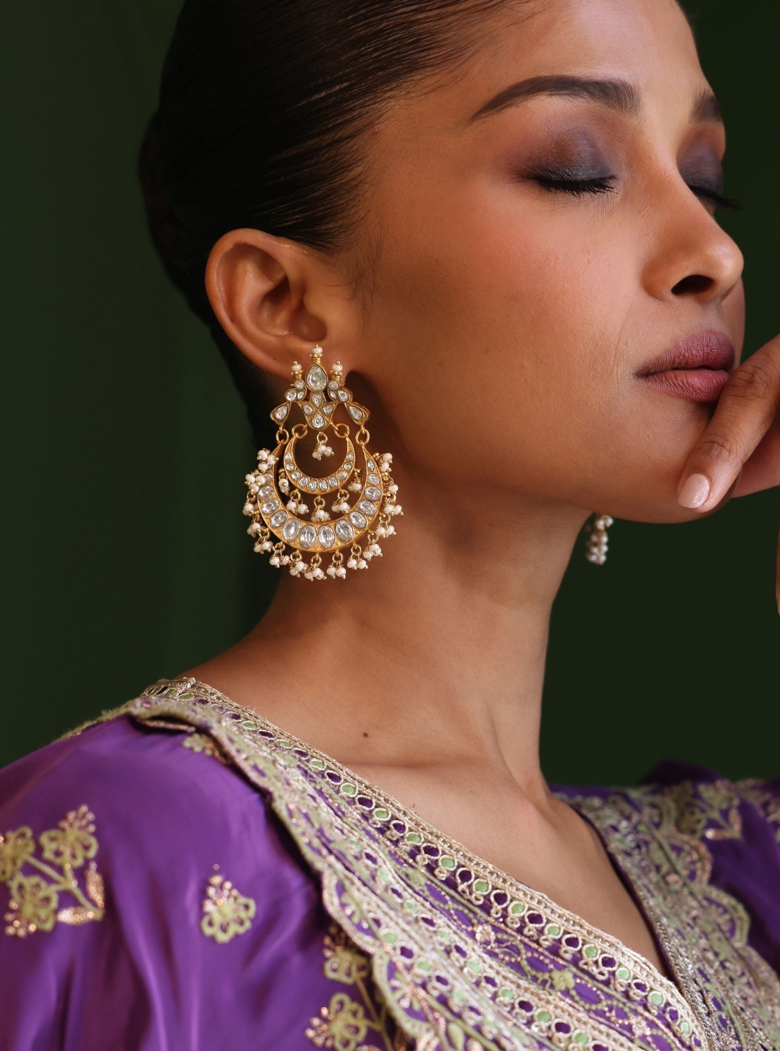 Pure Silver Polki Double Chandbali