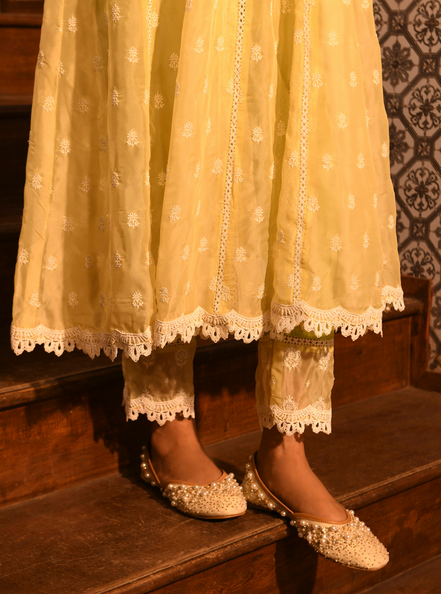 Badra Organza Lime Anarkali Set