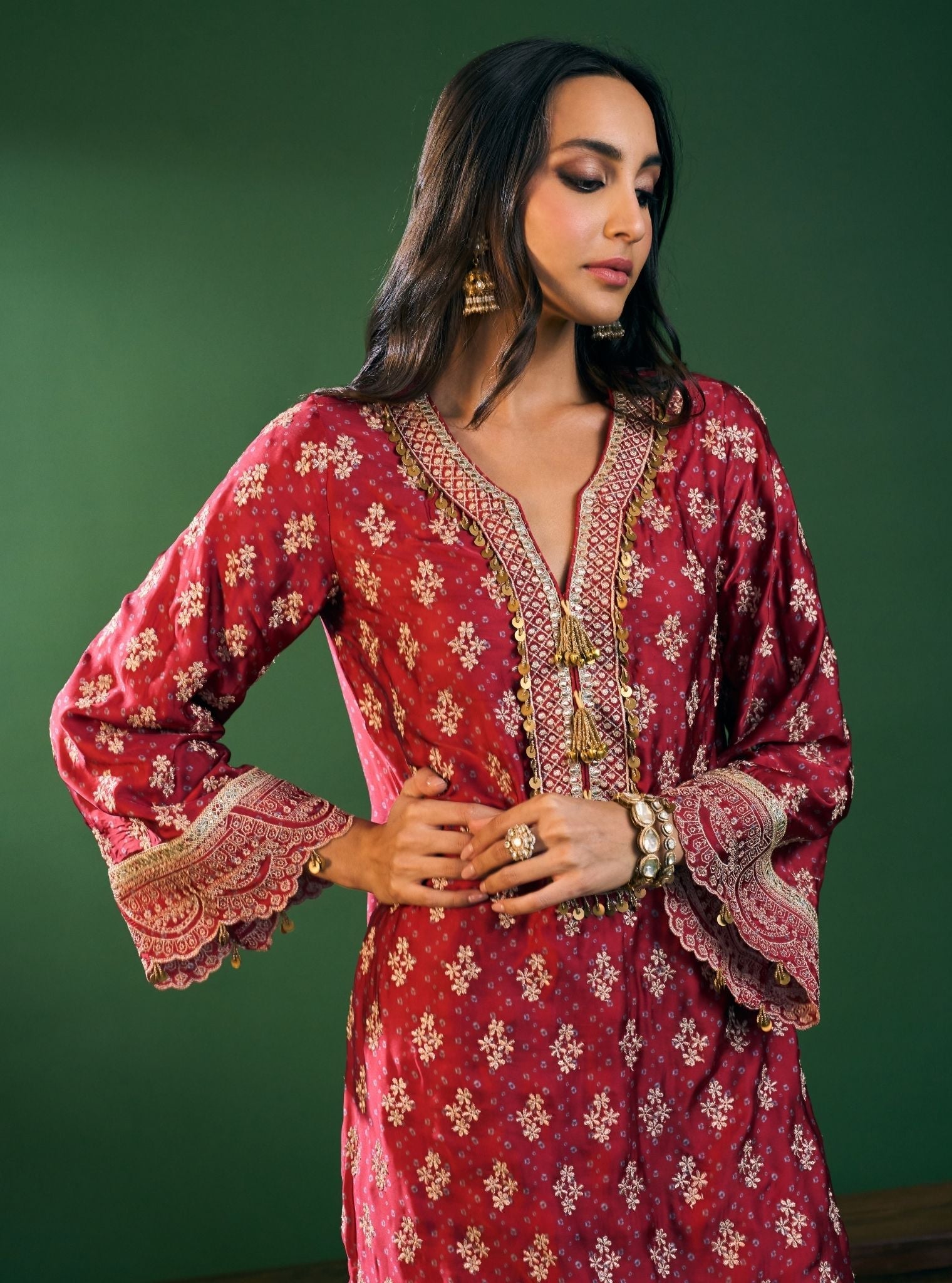Elira Cupro Satin Red Kurta Sets