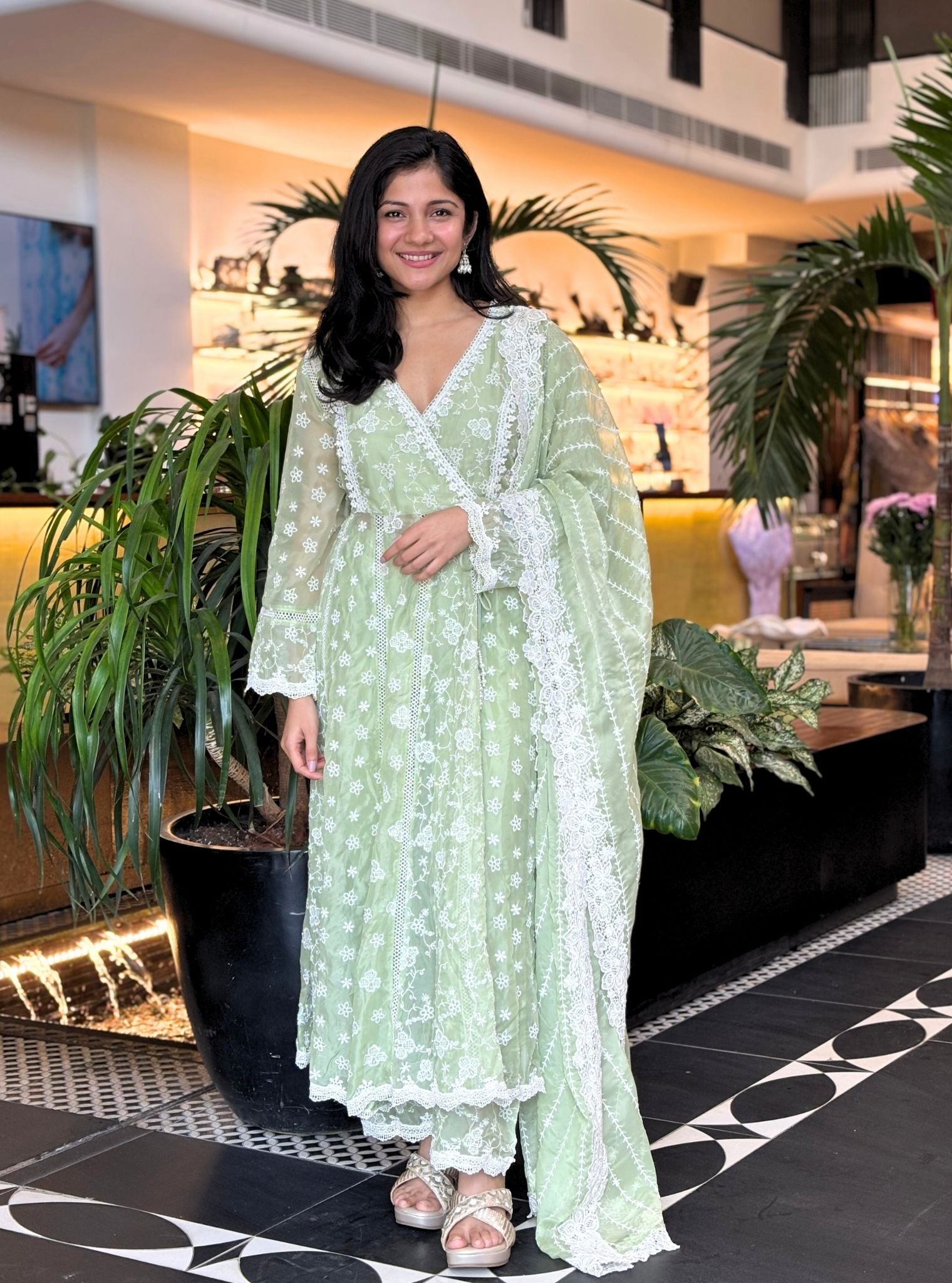 Bolour Organza Green Anarkali Set