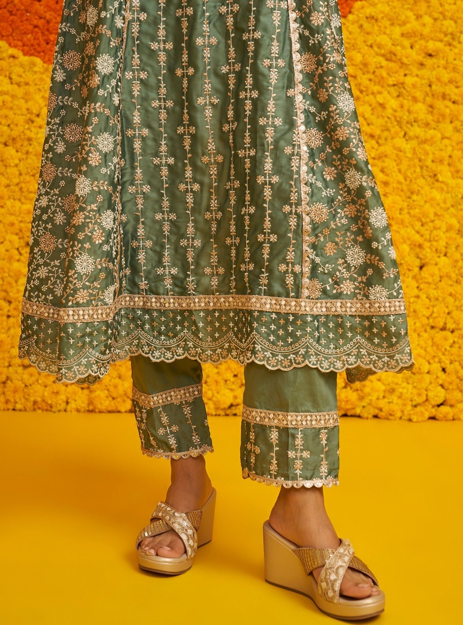 Saathiya Organza Satin Teal Blue Kurta Set