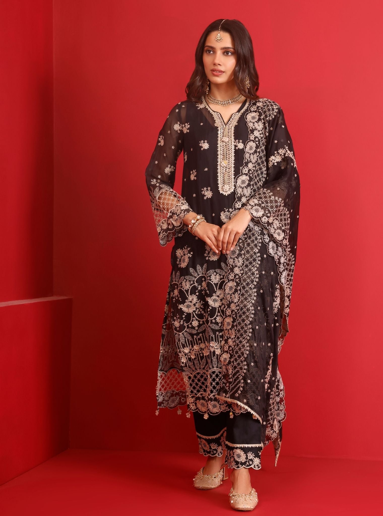 Ina Organza Black Kurta Set