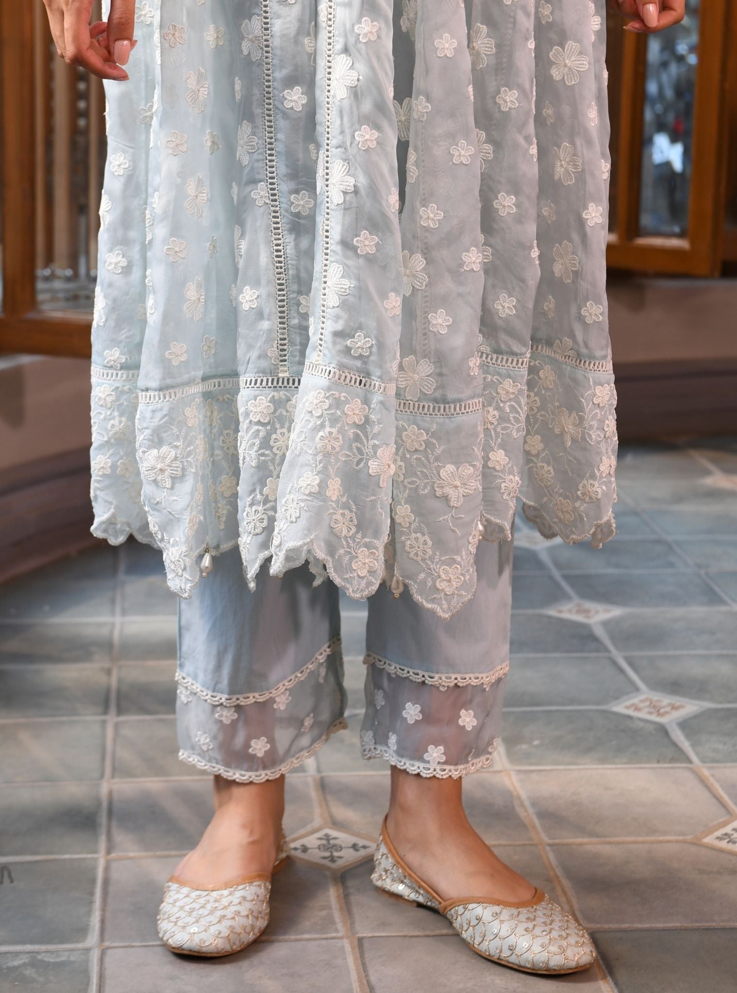 Souri Organza Light Blue Anarkali Kurta Set