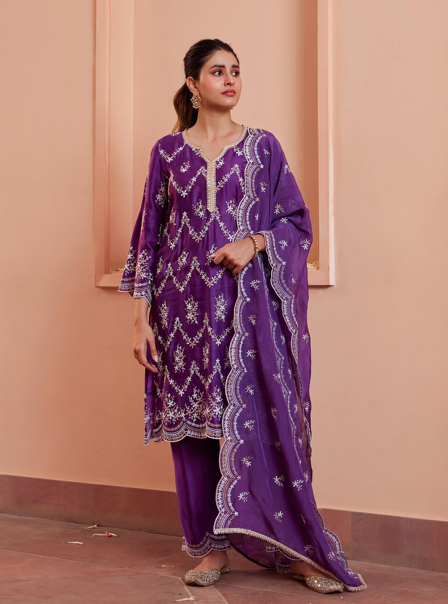 Valaya Cupro Purple Kurta Set