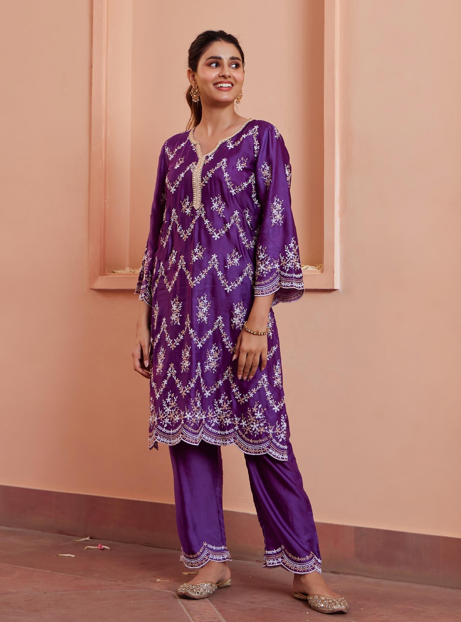 Valaya Cupro Purple Kurta Set