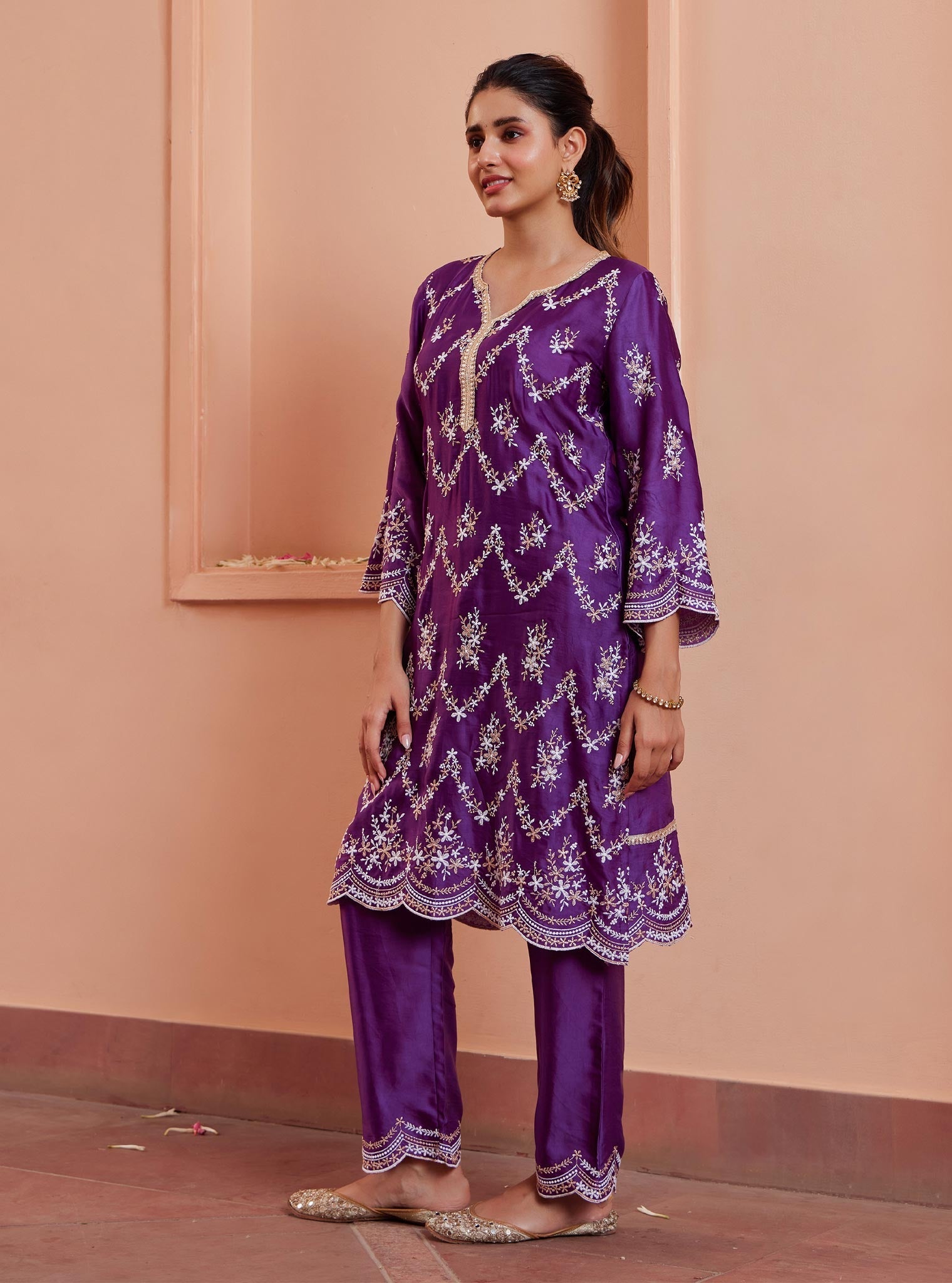 Valaya Cupro Purple Kurta Set