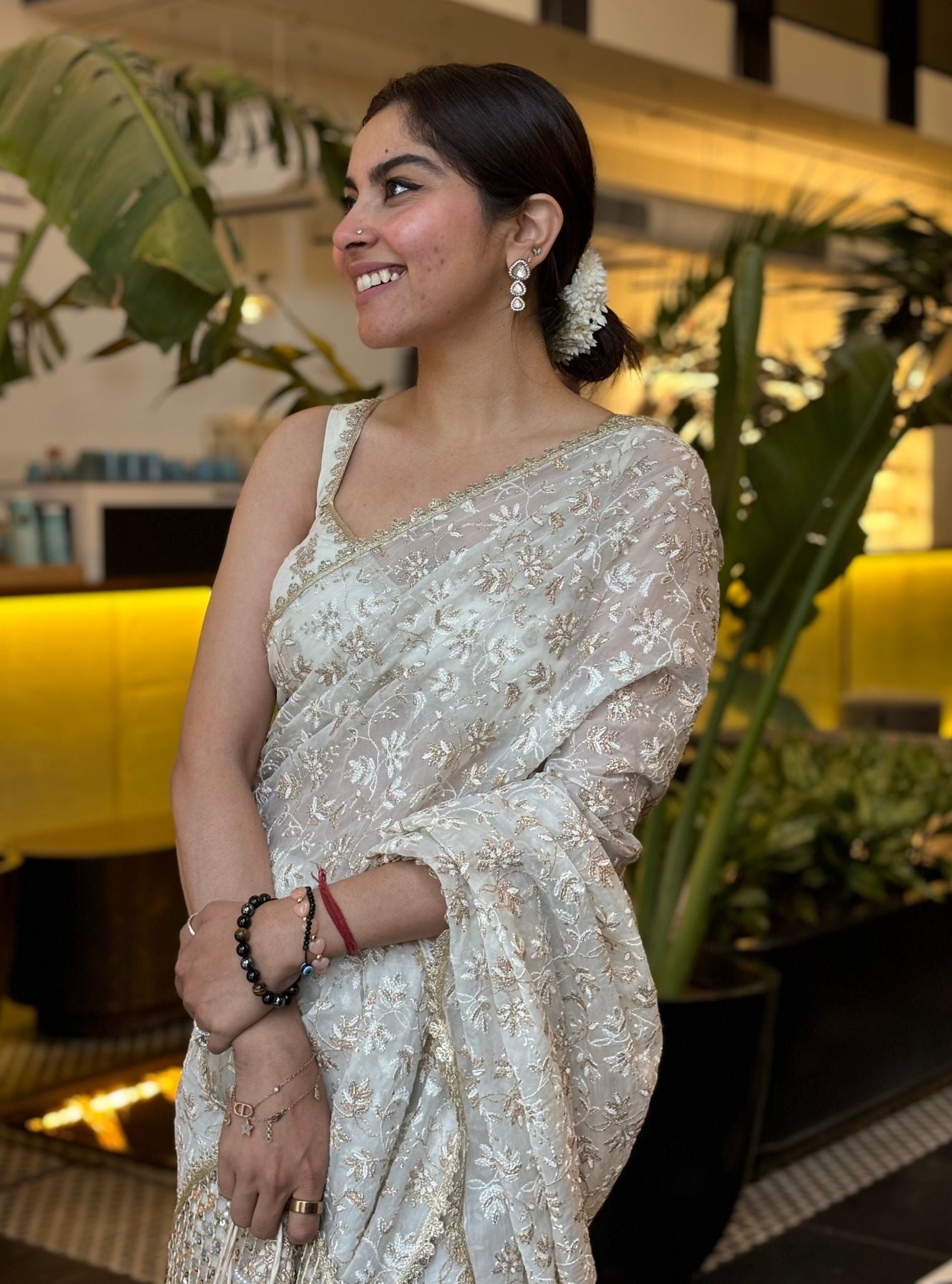 Jeannie Organza White Saree