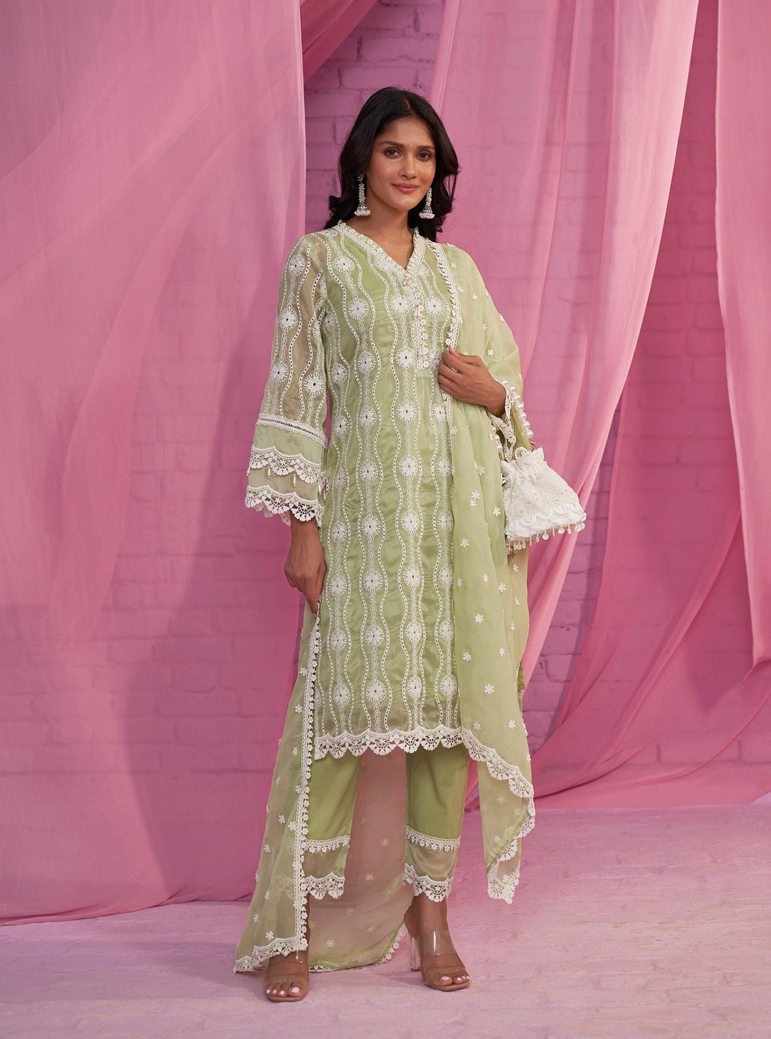 Izetta Organza Green Kurta Set