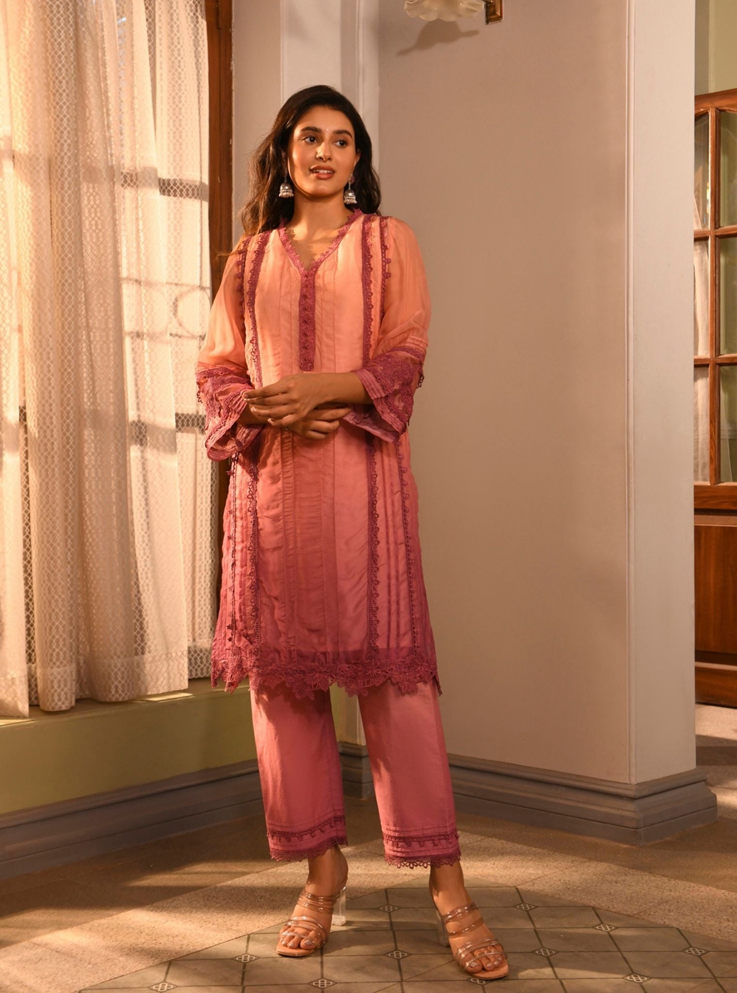 Vaya Organza Pink Kurta Set