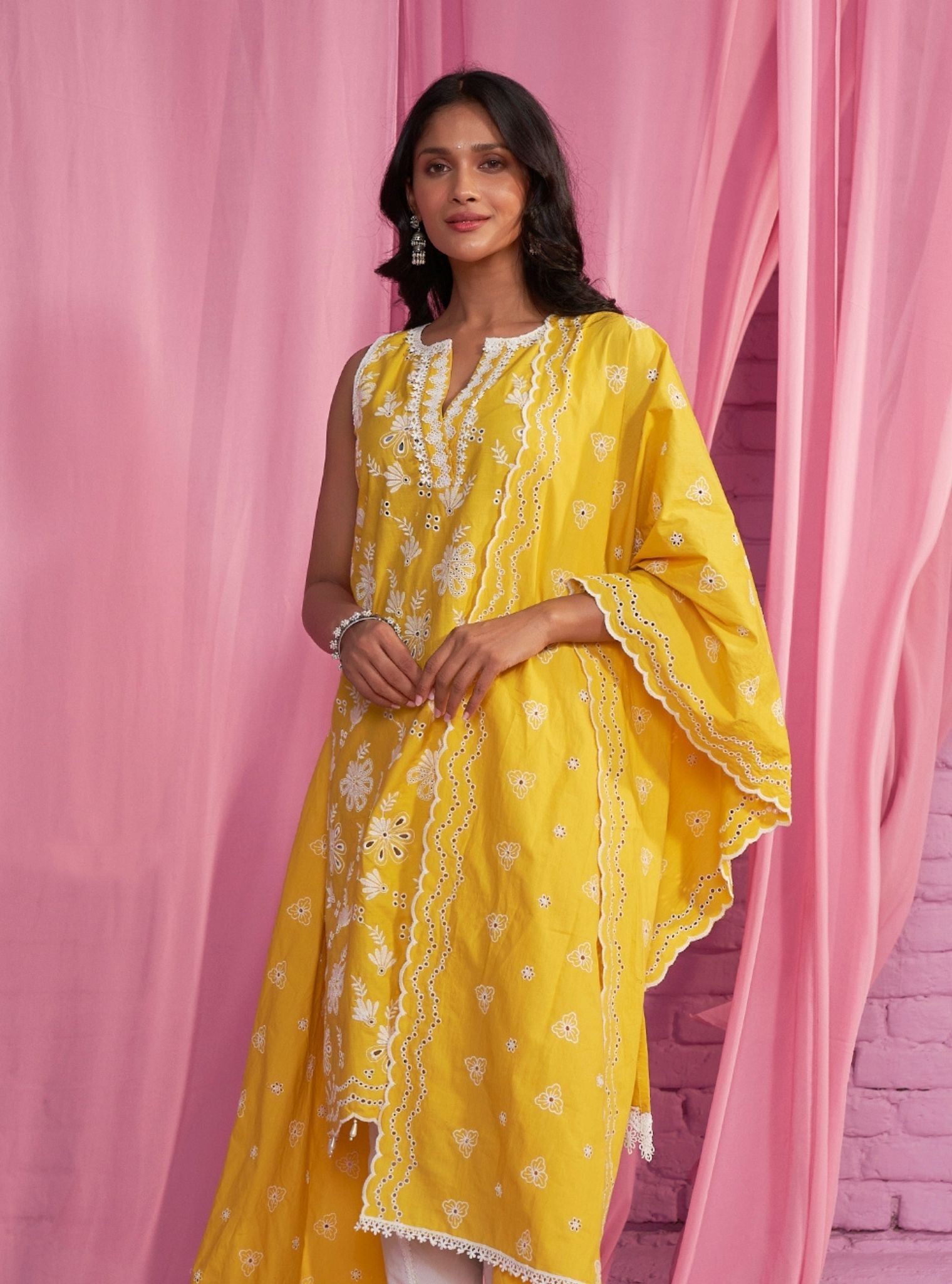 Neel Supima Cotton Yellow Kurta Set