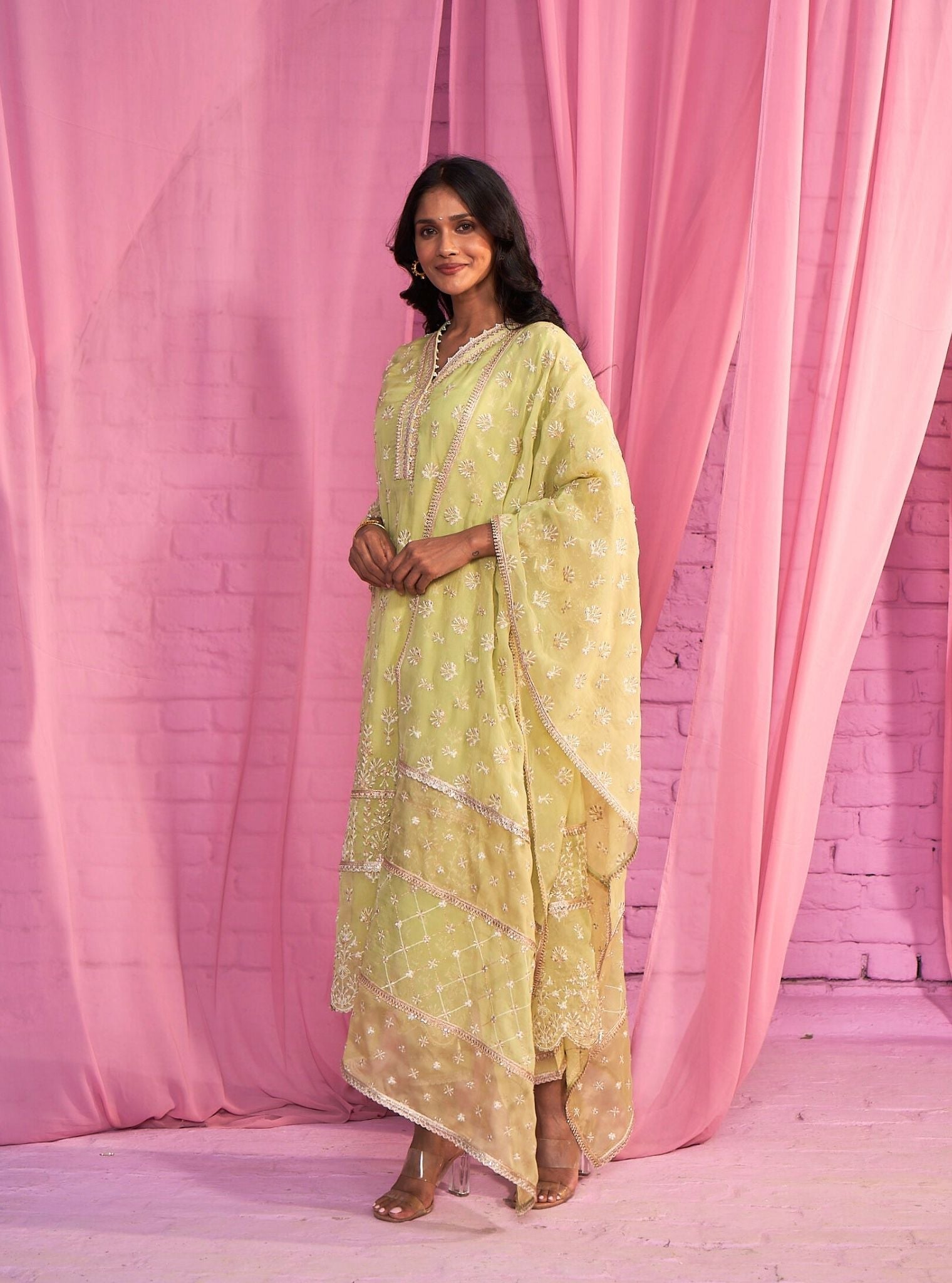 Aulia Organza Lime Green Kurta Set