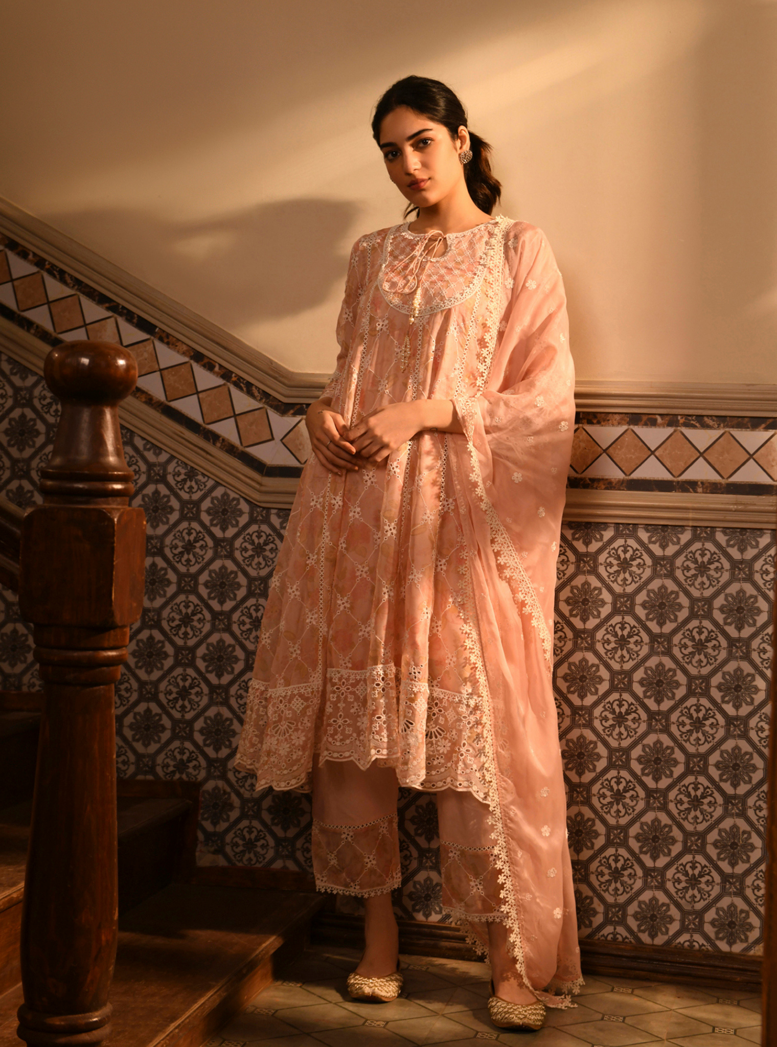 Idika Organza Printed Pink Anarkali Kurta Set