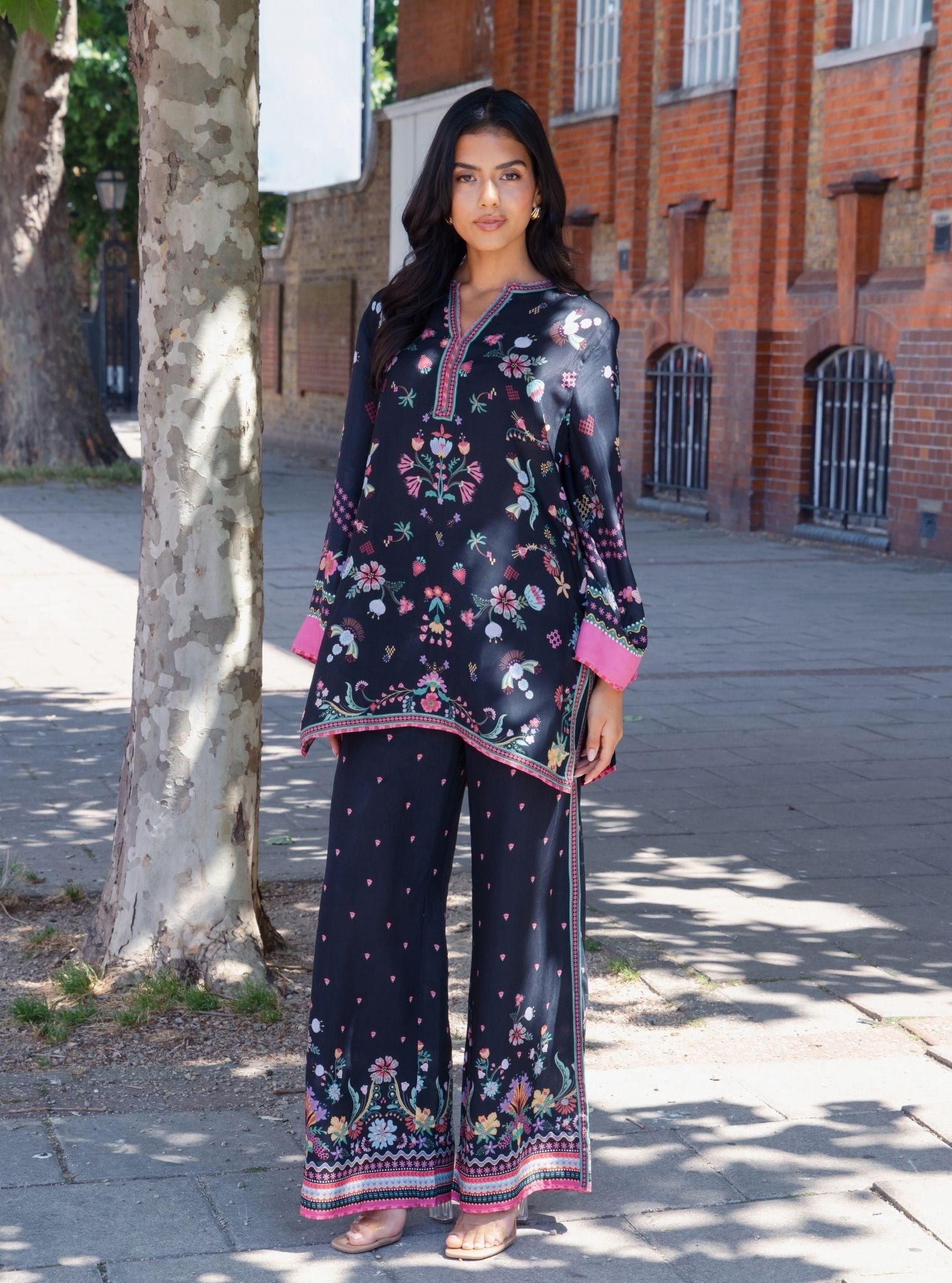 Evara Lawn Printed Black Top Set