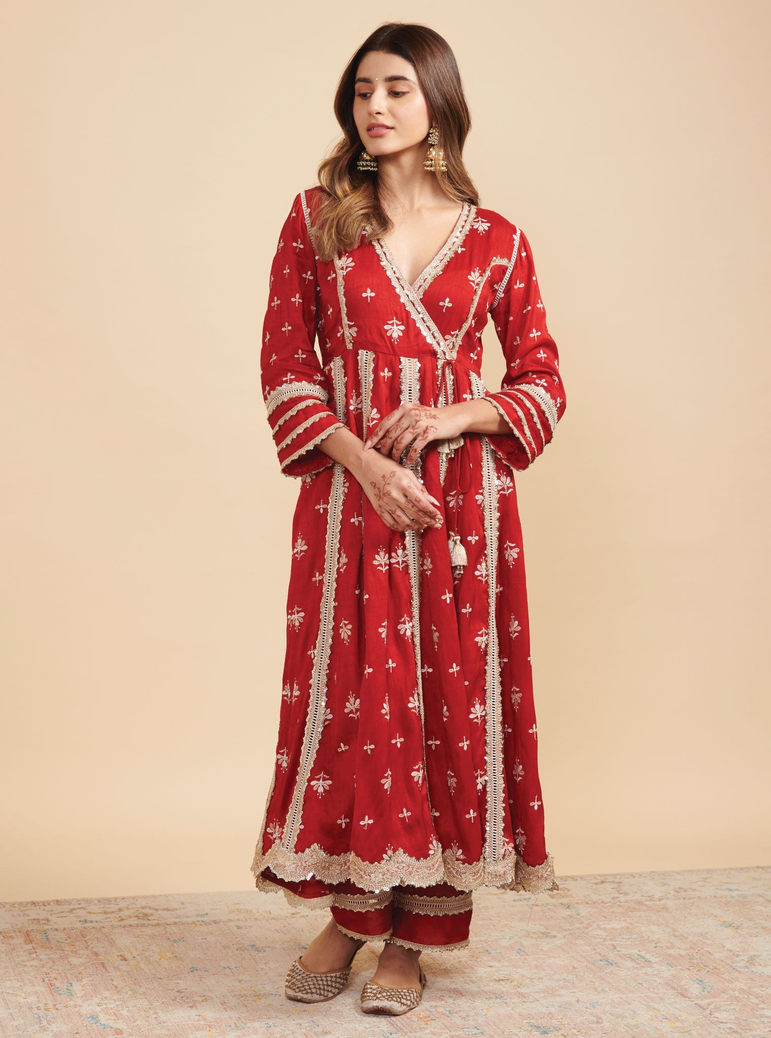 Khanak Silk Red Anarkali Kurta Set