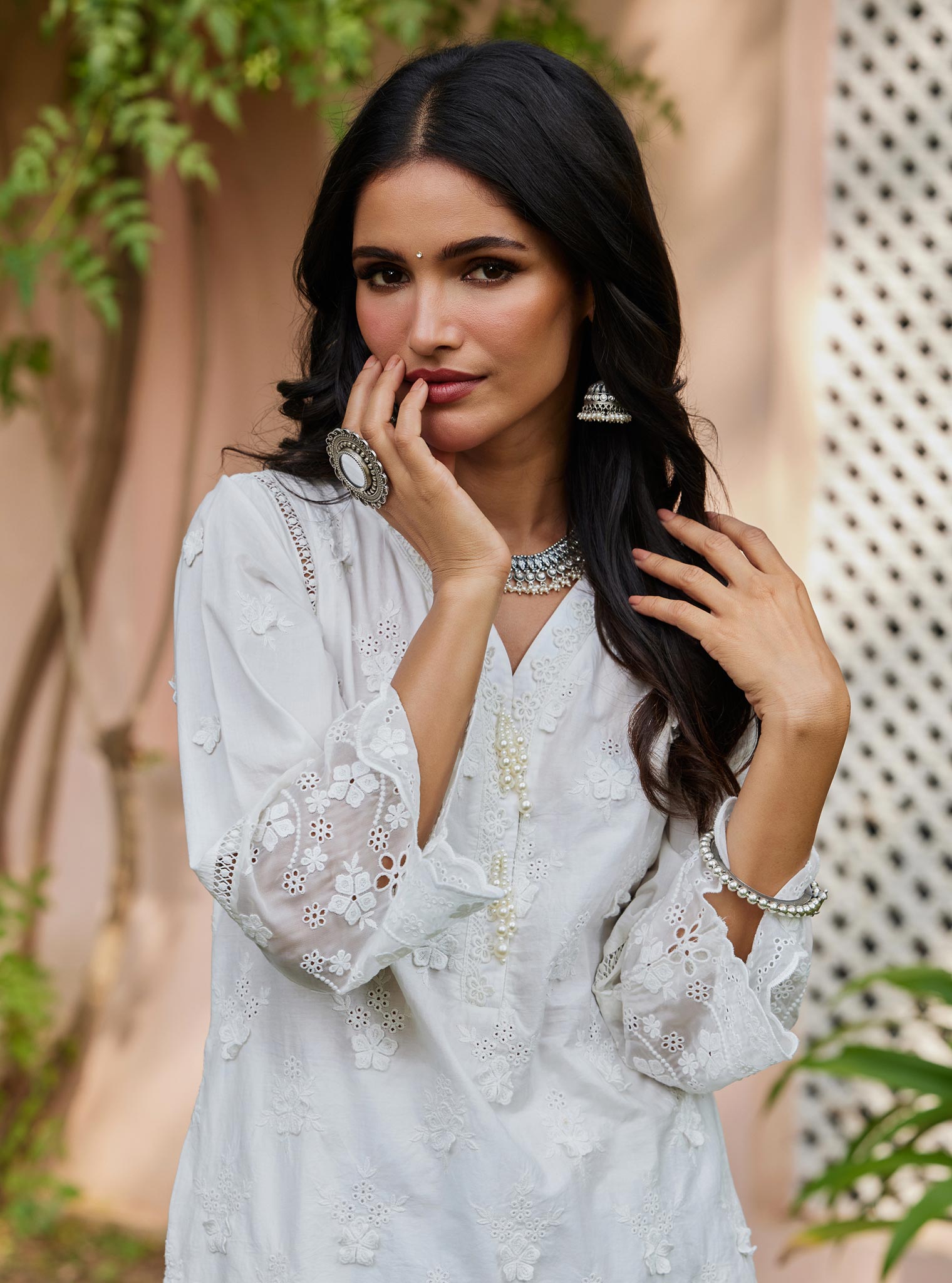 Reeva Supima Cotton Off White Kurta with New Pintuck White Pant Set