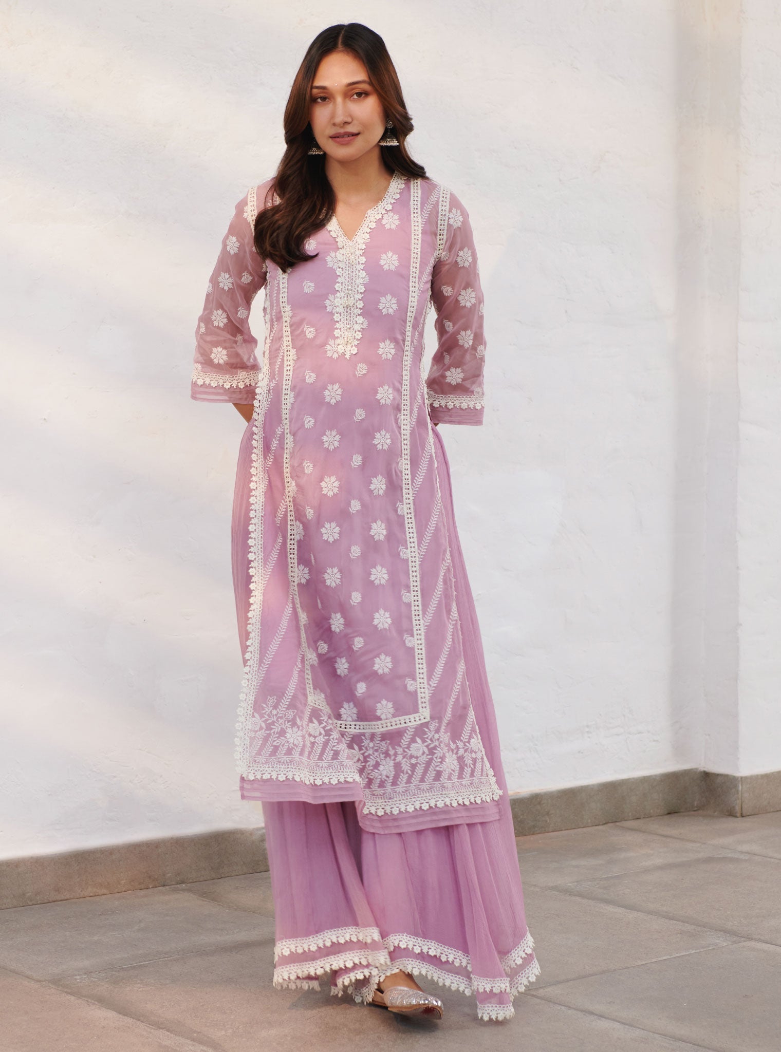 Armagh Organza Lilac Kurta with Sharara Set