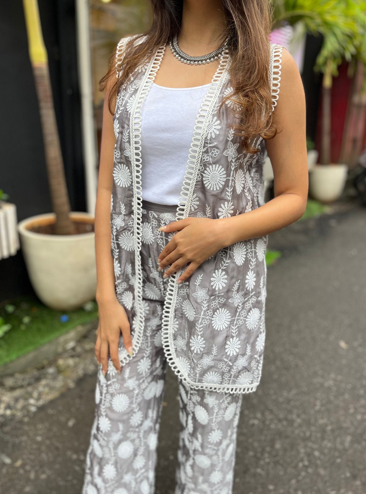 Kynlee Cupro Grey Top with Pant Set