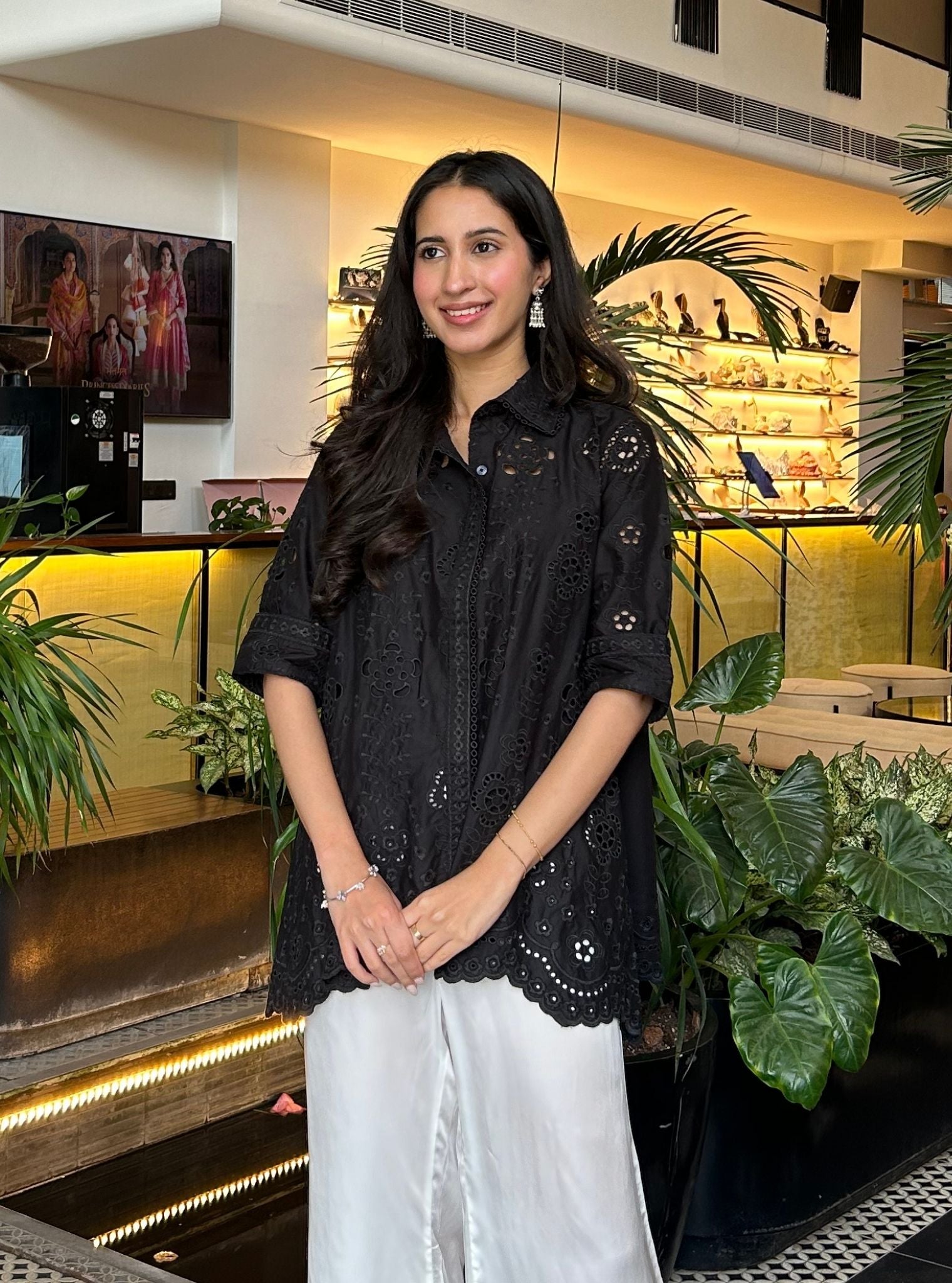 Daenysia Supima Cotton Black Shirt With Cami