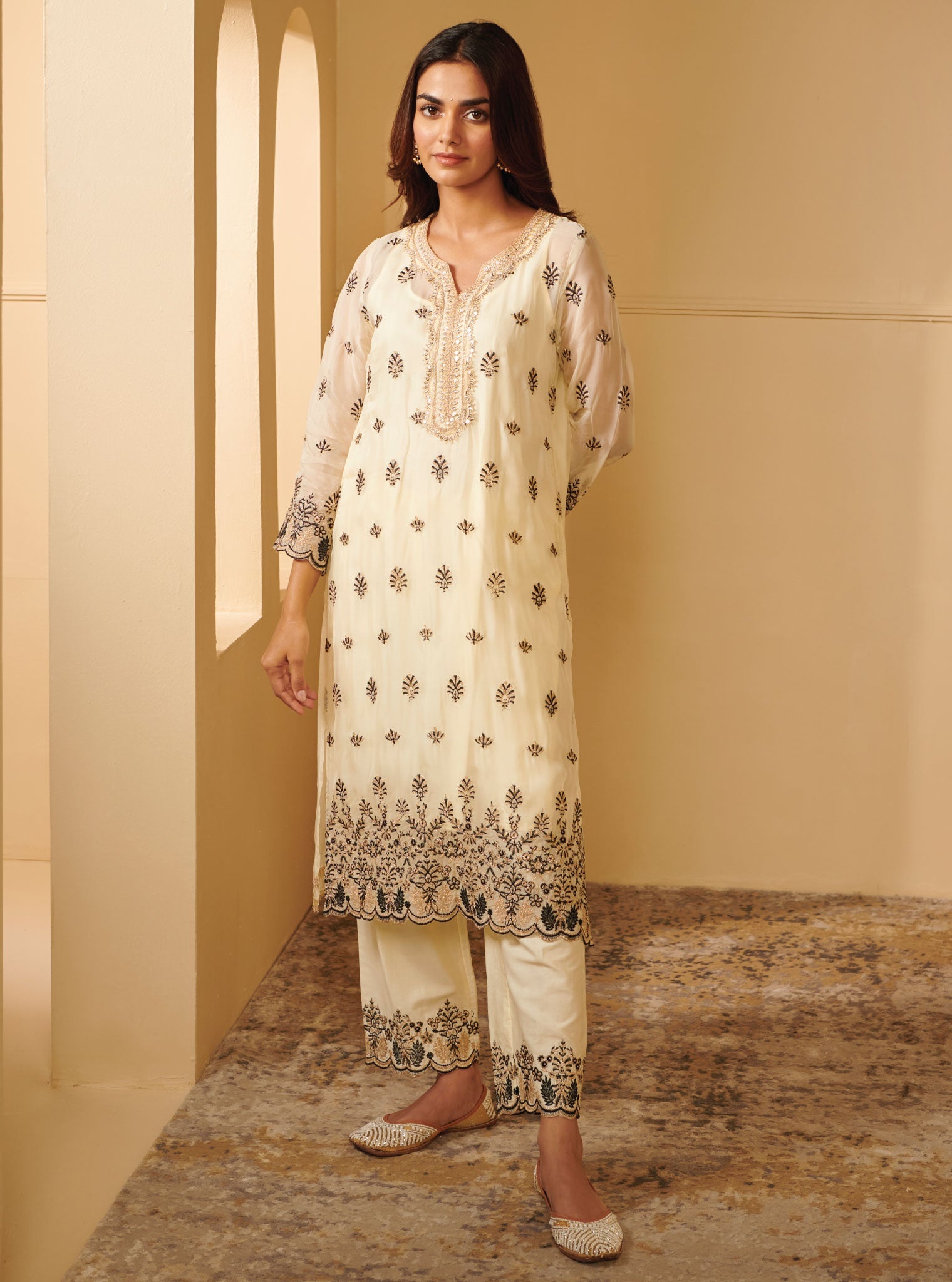Surana Organza Off White Kurta Set