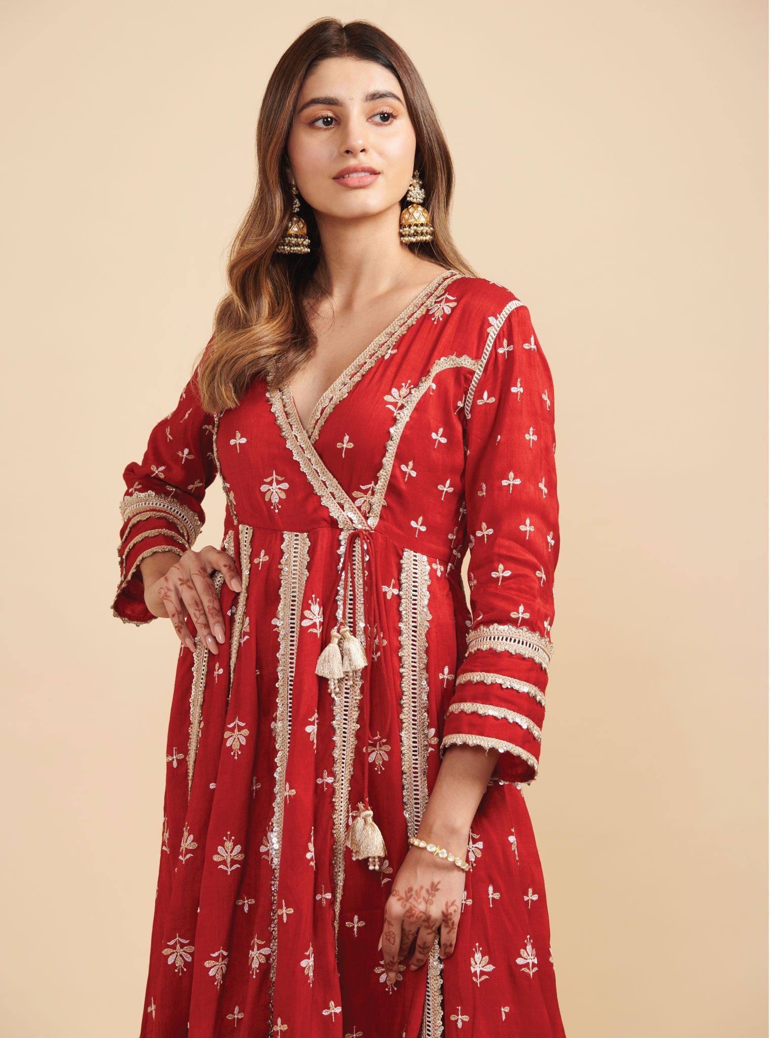 Khanak Silk Red Anarkali Kurta Set