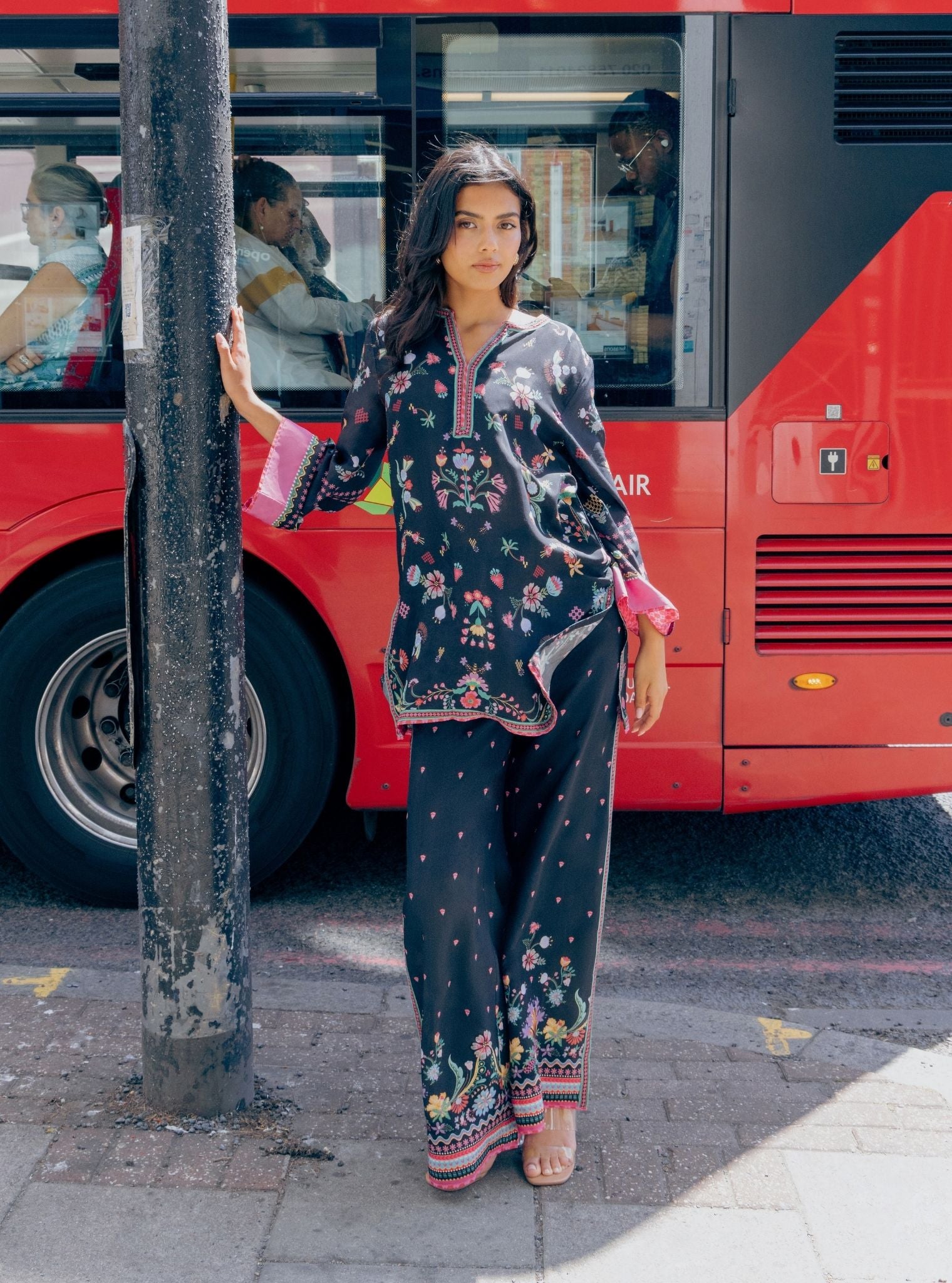 Evara Lawn Printed Black Top Set